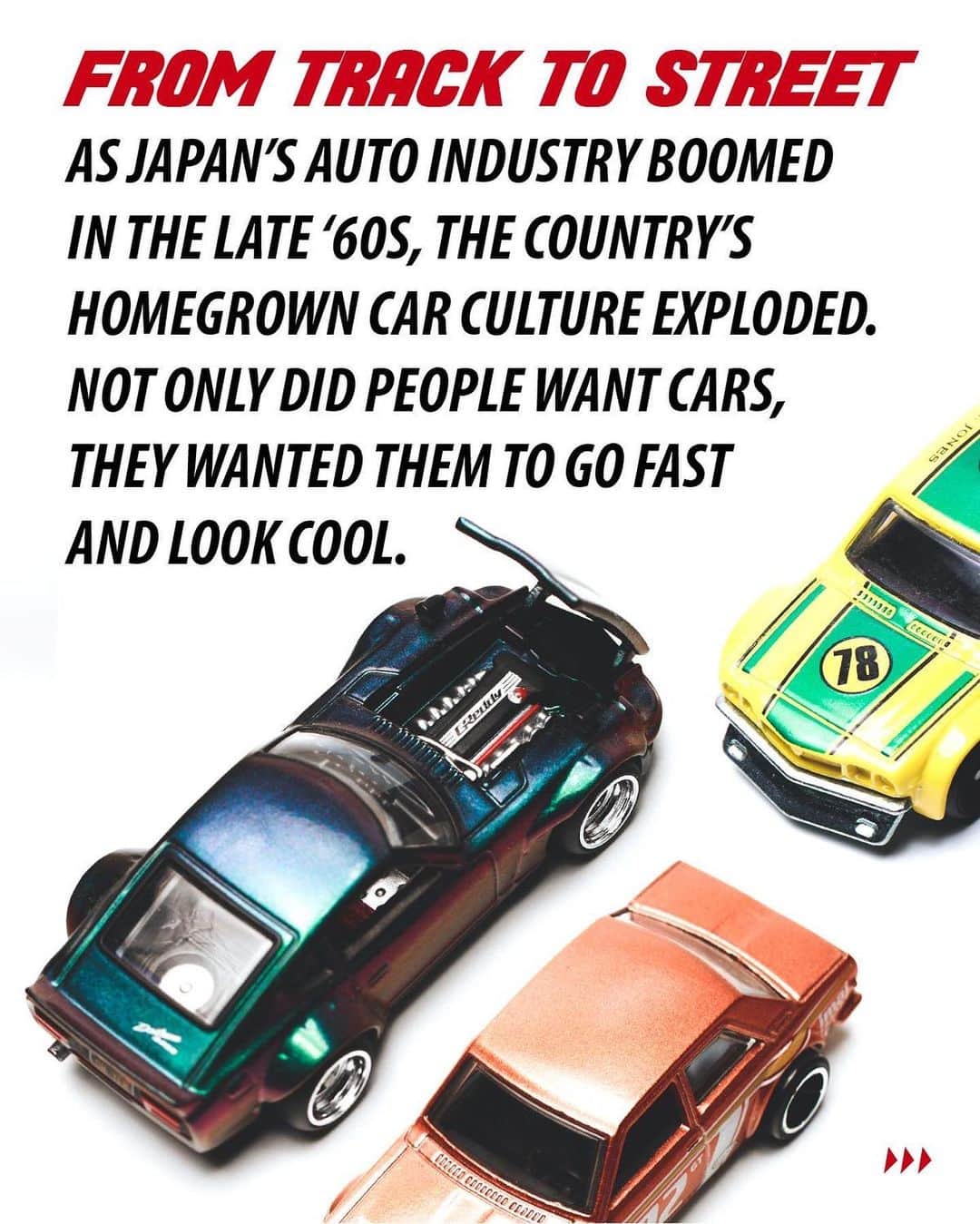 Hot Wheelsさんのインスタグラム写真 - (Hot WheelsInstagram)「As Japan’s economy and auto industry grew out of their post-war recovery period, a new homegrown car culture established itself in the early 1970s and exploded in the years that followed. Often called "Kyusha" (old car) in Japan, the vehicles and styles of this period are now beloved around the world.⁣ ⁣ During this time, you could find cars like the "Hakosuka" Skyline GT-R and Mazda RX-3 battling it out on the race track, and the "Works Style" of these and other racing machines helped inspire a generation of car enthusiasts to replicate the look on the street.⁣ ⁣ In the later 1970s and into the '80s, Japanese racing cars began to take on even more extreme shapes and this look was again replicated on the street, often in the form of wild looking machines known as Kaido Racers. In some cases the cars were so extensively modified that you could no longer tell what the original model was. These cars could often be found alongside the bikes of Japan’s infamous bosozoku motorcycle gangs.⁣ ⁣ From beautiful preserved classics to heavily modified street machines and race cars, vintage Japanese car culture is booming and so is Hot Wheels' ever-expanding lineup of classic JDM machinery. Even in their small size, these releases fully capture the look and feel that has made these cars so unique and so popular.」12月4日 2時18分 - hotwheelsofficial