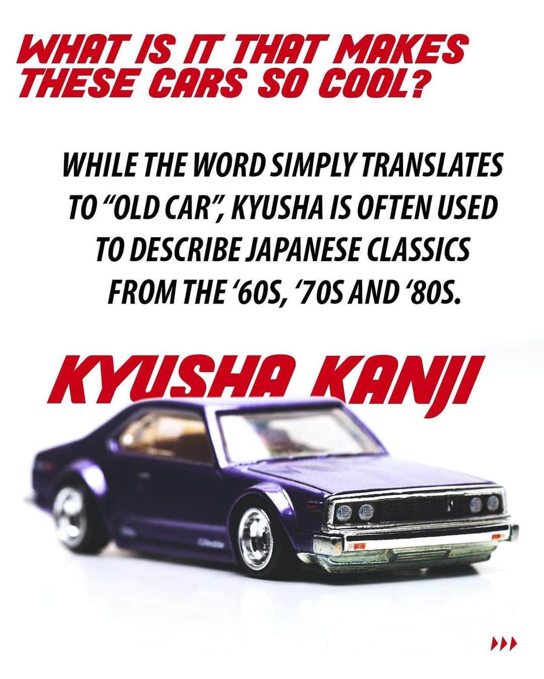 Hot Wheelsさんのインスタグラム写真 - (Hot WheelsInstagram)「As Japan’s economy and auto industry grew out of their post-war recovery period, a new homegrown car culture established itself in the early 1970s and exploded in the years that followed. Often called "Kyusha" (old car) in Japan, the vehicles and styles of this period are now beloved around the world.⁣ ⁣ During this time, you could find cars like the "Hakosuka" Skyline GT-R and Mazda RX-3 battling it out on the race track, and the "Works Style" of these and other racing machines helped inspire a generation of car enthusiasts to replicate the look on the street.⁣ ⁣ In the later 1970s and into the '80s, Japanese racing cars began to take on even more extreme shapes and this look was again replicated on the street, often in the form of wild looking machines known as Kaido Racers. In some cases the cars were so extensively modified that you could no longer tell what the original model was. These cars could often be found alongside the bikes of Japan’s infamous bosozoku motorcycle gangs.⁣ ⁣ From beautiful preserved classics to heavily modified street machines and race cars, vintage Japanese car culture is booming and so is Hot Wheels' ever-expanding lineup of classic JDM machinery. Even in their small size, these releases fully capture the look and feel that has made these cars so unique and so popular.」12月4日 2時18分 - hotwheelsofficial
