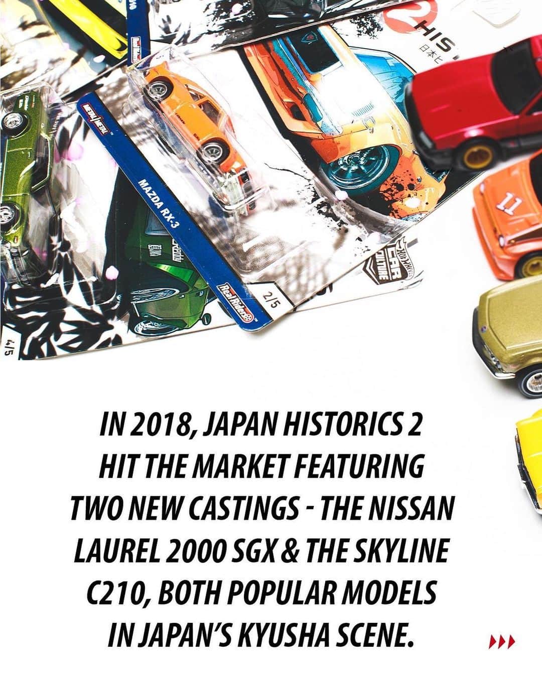 Hot Wheelsさんのインスタグラム写真 - (Hot WheelsInstagram)「As Japan’s economy and auto industry grew out of their post-war recovery period, a new homegrown car culture established itself in the early 1970s and exploded in the years that followed. Often called "Kyusha" (old car) in Japan, the vehicles and styles of this period are now beloved around the world.⁣ ⁣ During this time, you could find cars like the "Hakosuka" Skyline GT-R and Mazda RX-3 battling it out on the race track, and the "Works Style" of these and other racing machines helped inspire a generation of car enthusiasts to replicate the look on the street.⁣ ⁣ In the later 1970s and into the '80s, Japanese racing cars began to take on even more extreme shapes and this look was again replicated on the street, often in the form of wild looking machines known as Kaido Racers. In some cases the cars were so extensively modified that you could no longer tell what the original model was. These cars could often be found alongside the bikes of Japan’s infamous bosozoku motorcycle gangs.⁣ ⁣ From beautiful preserved classics to heavily modified street machines and race cars, vintage Japanese car culture is booming and so is Hot Wheels' ever-expanding lineup of classic JDM machinery. Even in their small size, these releases fully capture the look and feel that has made these cars so unique and so popular.」12月4日 2時18分 - hotwheelsofficial