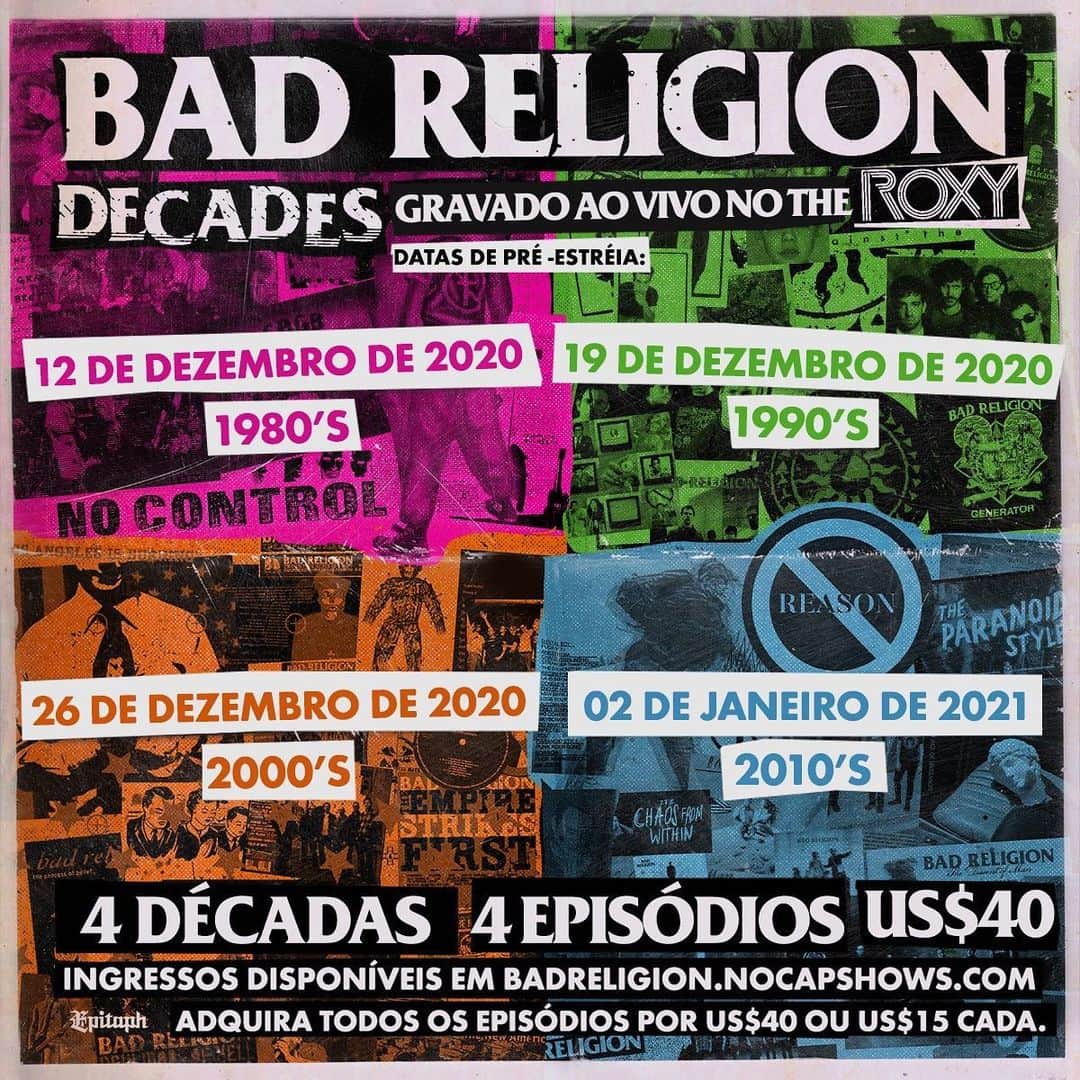 Bad Religionさんのインスタグラム写真 - (Bad ReligionInstagram)「4 décadas 4 epidódios! Link do ingresso na biografia 🇧🇷」12月3日 21時23分 - badreligionband