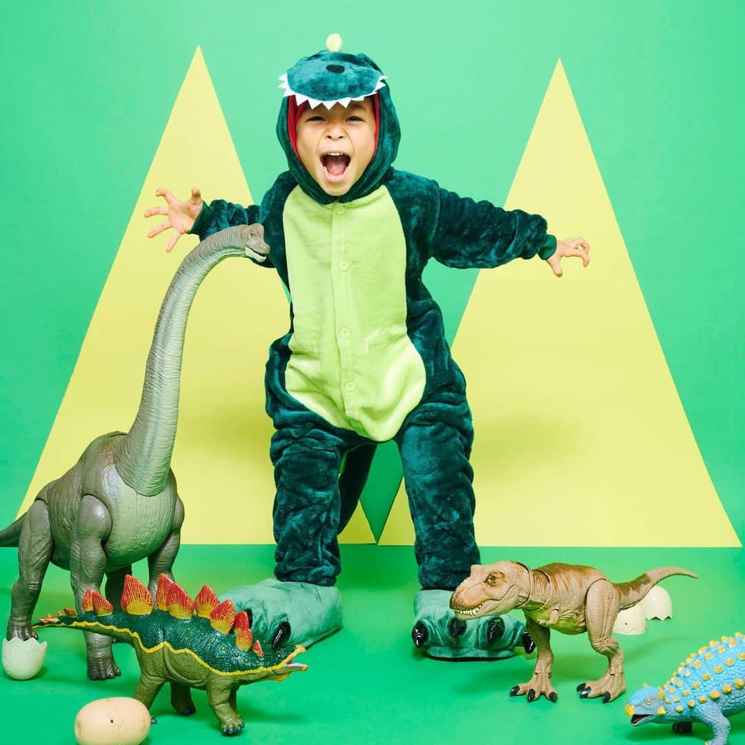 榮樹実さんのインスタグラム写真 - (榮樹実Instagram)「. 先日撮って頂いた、息子恐竜さん🦖💕📸 . . オープンしたばかりのスタジオ @soy.photostudio さんにて👏🏻 . 武蔵新田駅から徒歩1分のこちらのスタジオ、 シンプルでかっこいい写真はもちろんですが、 息子みたいに好きなものを持ち込んだり、テーマを決めて撮影もしてくださいます🥰 . . 息子は5歳の誕生日プレゼントの恐竜たちと、 自分も恐竜になりきって🦖💕 . お世話になっているカメラマンさんが背景にもこだわってくださり、さらにはプテラノドンを飛ばしたり😳👏🏻 （インスタの構造上📸切れちゃうんですが、スタジオの公式サイトに載せて頂いています🥰） . . 息子、いつになく楽しそうに撮影していて すごく良い5歳の記念写真になりました🥺❣️ . . 年賀状用の撮影会や出張撮影などもされているそうなので、是非スタジオ探してる方は覗いてみてください☺️ @soy.photostudio  . .  #5歳男の子 #5歳記念 #記念写真 #恐竜 #恐竜好き #恐竜好きな息子 #スタジオ撮影 #誕生日写真  #プレゼント #5歳プレゼント #ブラキオサウルス #ティラノサウルス #男の子ママ #キッズモデル」12月3日 21時45分 - jumisakae