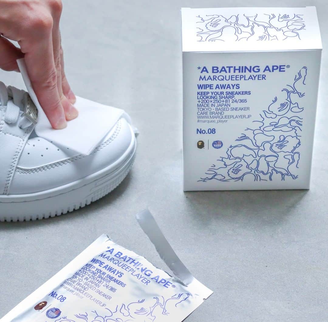 ア ベイシング エイプさんのインスタグラム写真 - (ア ベイシング エイプInstagram)「A BATHING APE® and MARQUEE PLAYER are collaborating for the first time.  MARQUEE PLAYER, a Tokyo based brand, was launched in 2015 with the goal of providing a comfortable sneaker lifestyle for all sneaker wearers around the world. The BAPE® CAMO-lined packaging is a clean image, and the two brands' identities are reflected in the cleanliness of the packaging. A design that you can feel.  This collaboration will go on sale on Saturday, December 5.  @marquee_player  #bape #abathingape #bapesta」12月3日 22時00分 - bape_japan