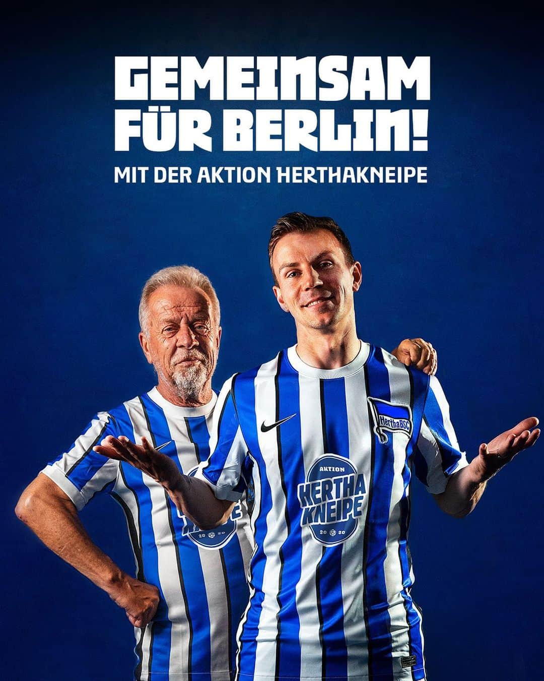 ヘルタ・ベルリンのインスタグラム：「Gemeinsam für Berlin! 🐻🔵⚪️ Bei #BSCFCU möchten wir mit der @aktion_herthakneipe ein Zeichen für die Gaststätten der Hauptstadt setzen und tragen die Fan-Initiative auf unserer Brust!  . . #herthakneipe #HaHoHe #herthabsc」