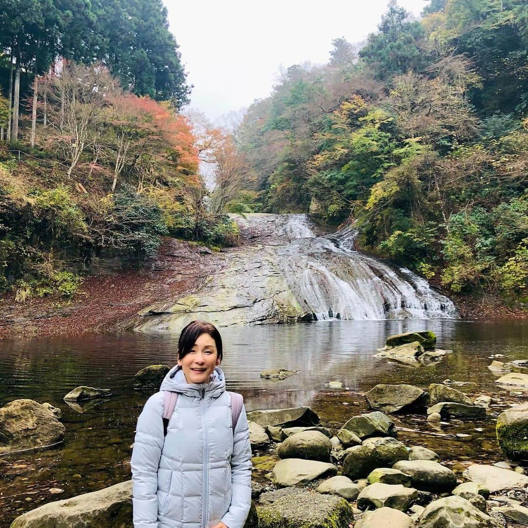 金田久美子のインスタグラム：「養老渓谷の滝めぐり。 紅葉🍁、川の流れる音、マイナスイオンたっぷりの空気に癒されました。 #養老渓谷 #養老渓谷粟又の滝  #紅葉 #マイナスイオンたっぷり  #きもちいいー」