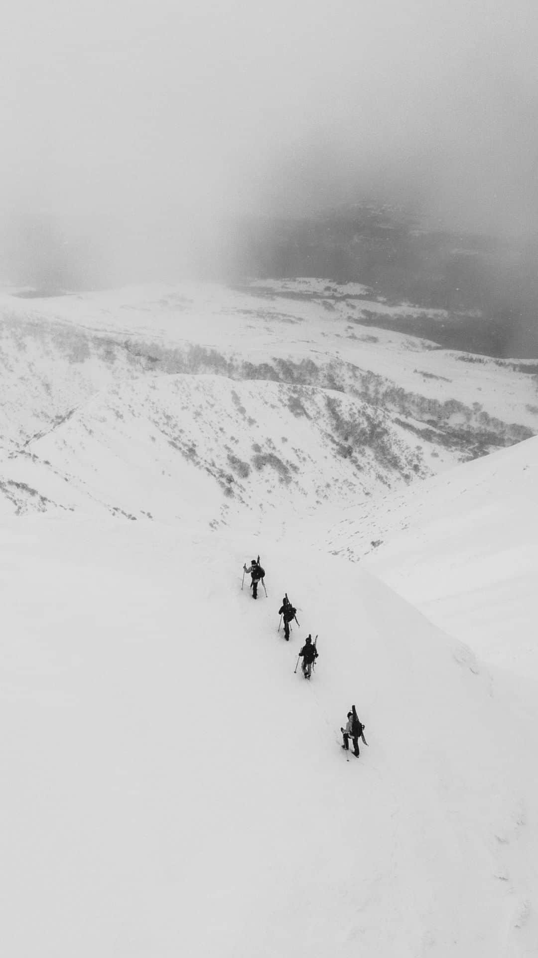 アナログクロージングのインスタグラム：「A three-day split quest up an extinct Japanese volcano is no Sunday stroll. The details were misty, but the mission was clear: Summit Mt. Rishiri. The mystery of the journey kept the crew excited, while [ak]® gear ensured safe passage through howling wind and unpredictable conditions.  Check out the full documentary & see the new [ak]® line via link in bio」