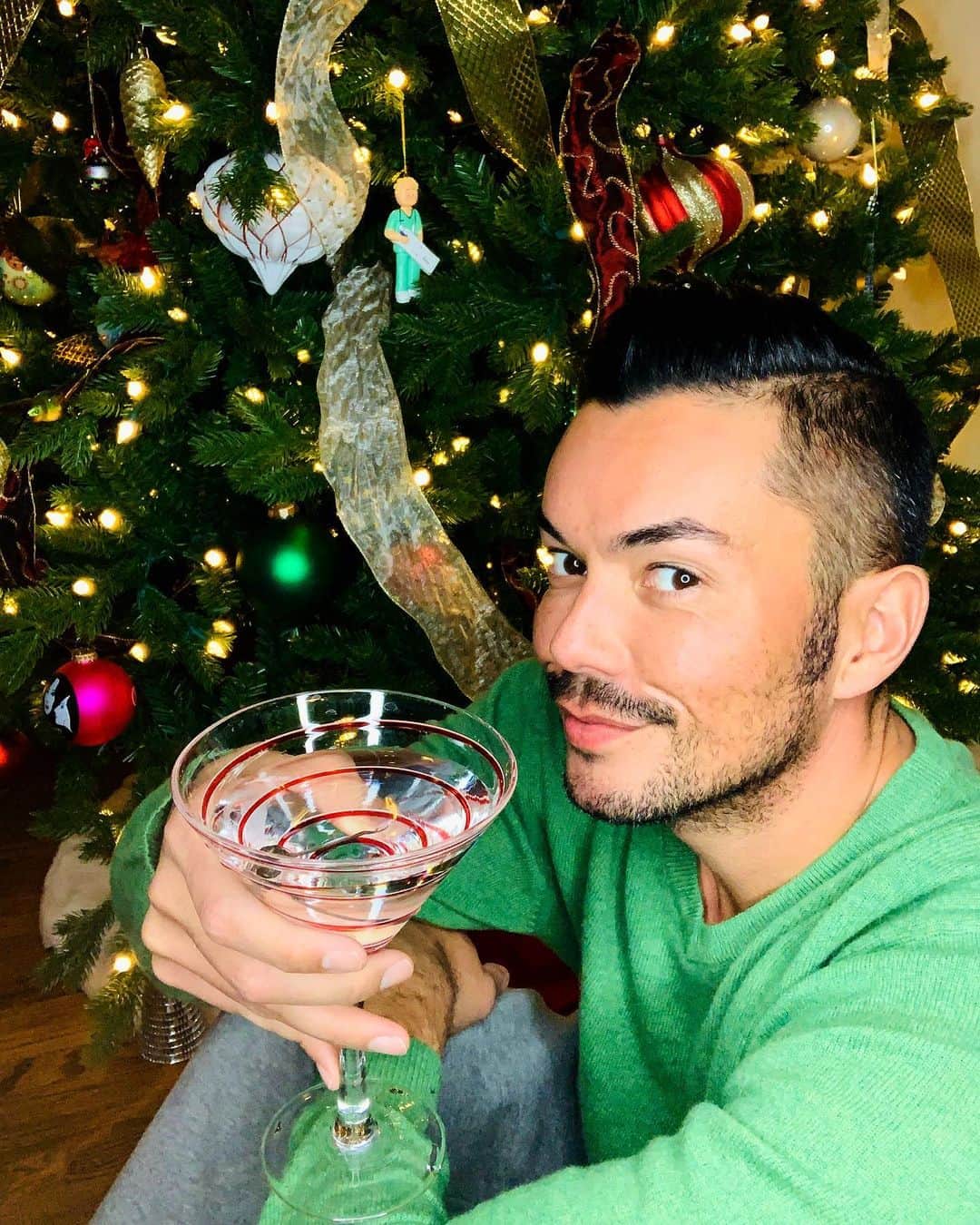 アンソニー・ラモスのインスタグラム：「Have y’all tried the @sauceyapp ? I decided I wanted to have a cocktail by the Christmas tree so I ordered some spirits from #Saucey and the goods arrived to my door in less than 30 minutes! Perfect since we need to stay at home!   Any guesses on what kind of martini this is? 🍸」