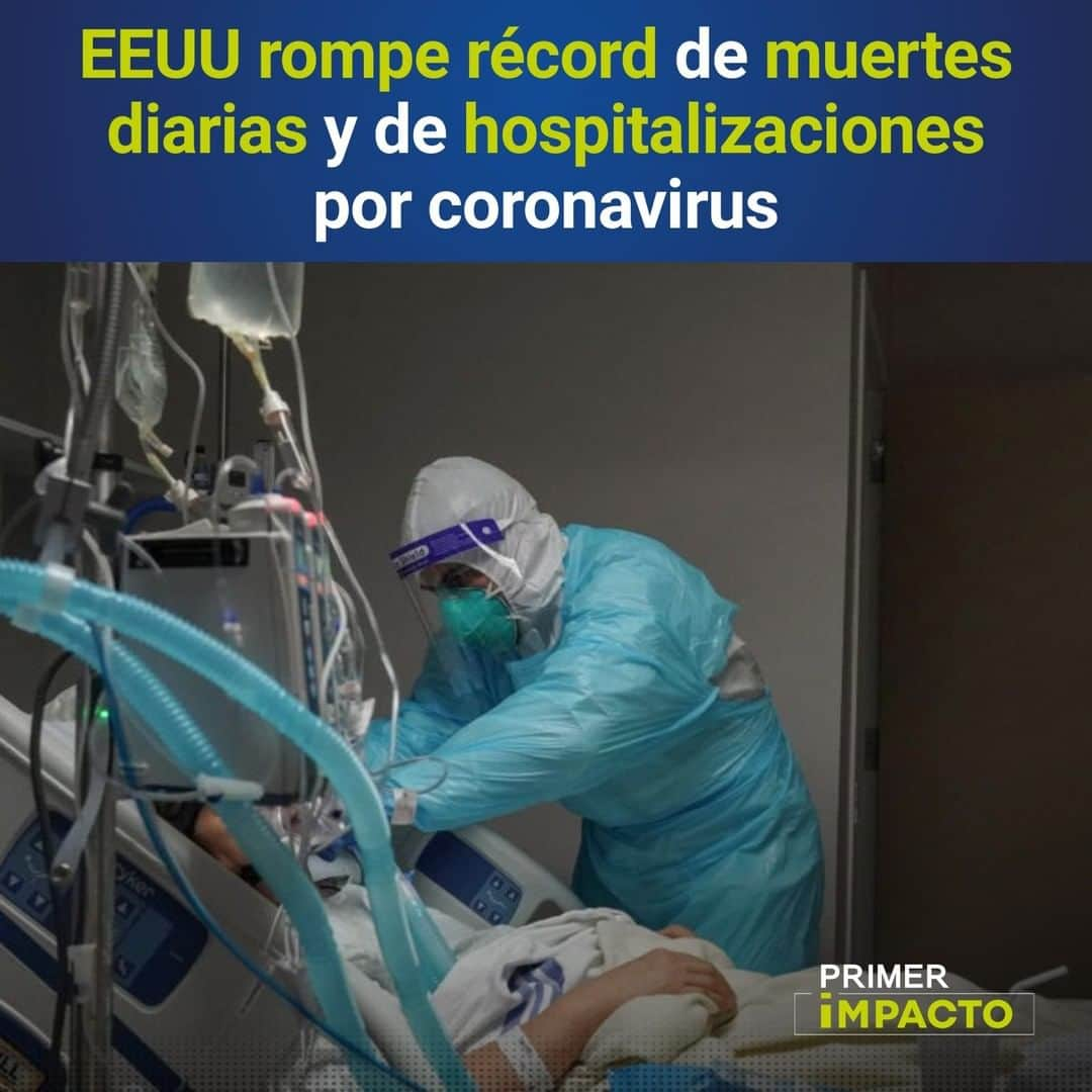 Primer Impactoさんのインスタグラム写真 - (Primer ImpactoInstagram)「El miércoles se registraron en #EEUU 2,804 muertes por coronavirus, según datos de la Universidad Johns Hopkins, lo que marca un nuevo récord fatal en el país.  Esta cifra representa un aumento de alrededor del 20% desde el anterior récord de muertes diarias que se alcanzó en abril, cuando se produjeron 2,603 fallecimientos en un día por #covid19 en el país.  Además, por primera vez hay más de 100,000 personas hospitalizadas a causa del covid-19, de acuerdo con datos del sitio de monitoreo The Covid Tracking Project.   La cifra duplica el registro de la primera ola de la primavera.  Más de esta información en el link de nuestra biografía.  #PrimerImpacto」12月4日 2時33分 - primerimpacto