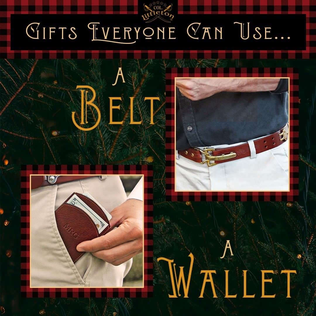 カーネルリトルトンのインスタグラム：「Give a gift everyone needs . . . and will use every day!! SHOP NOW link in bio.  #Gifts #GiftsForHim #GiftsForHer #LeatherWallet #LeatherBelt #Belts #HolidayShopping #Christmas #Xmas #Leather #Leathergoods #Handmade #Handcrafted #MyColStyle #ColLittleton #ColonelLittleton #Tennessee #MadeInUSA」