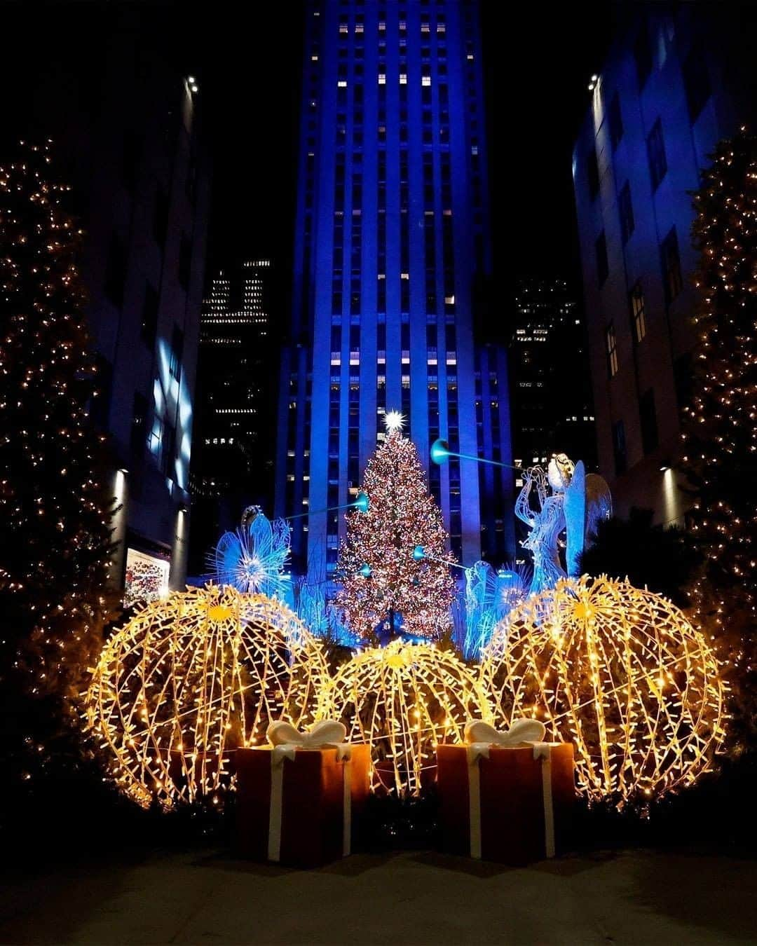 Primer Impactoさんのインスタグラム写真 - (Primer ImpactoInstagram)「🎄 El árbol de #Navidad del #RockefellerCenter ya está encendido en #NuevaYork 🙌🏼.  Es un abeto canadiense de casi 23 metros de alto y 11 toneladas de peso. Se iluminó con más de 50.000 luces LED multicolor.  En lo alto de la copa del árbol, posa una enorme estrella que fue diseñada en 2018 por el arquitecto Daniel Libeskind, y que está formada por unos tres millones de cristales Swarovski, por lo que su peso asciende a unos 400 kilos.  Este año, por el coronavirus, fue una ceremonia que solo pudieron ver en vivo un puñado de personas, mientras el resto de personas siguieron este evento por televisión.  📸 Jason Szenes/EFE/EPA.」12月4日 3時42分 - primerimpacto