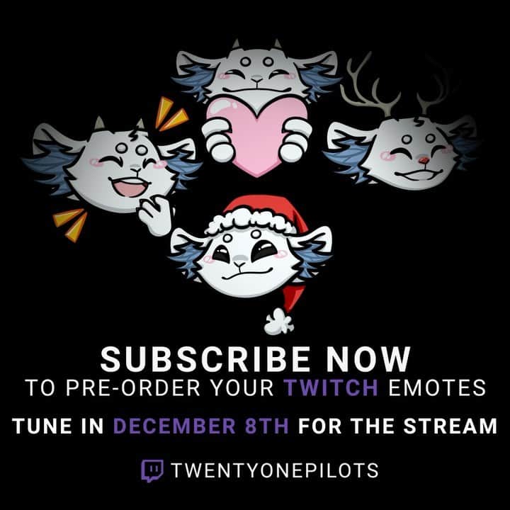 トゥエンティ・ワン・パイロッツのインスタグラム：「while tyler is participating in the chipotle fortnite tournament next week we want to make sure you have your emotes. subscribe now to pre-order ned tier one twitch emotes. twitch.tv/twentyonepilots」