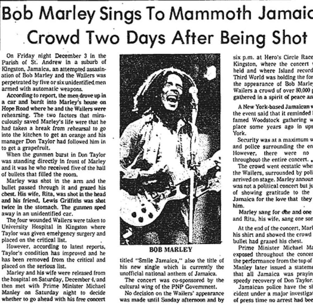 ボブ・マーリーさんのインスタグラム写真 - (ボブ・マーリーInstagram)「On this day in 1976, #BobMarley, @officialritamarley & manager Don Taylor were shot during rehearsals for the Smile Jamaica Concert in an apparent politically-motivated assassination attempt. Thankfully all involved survived the attack. Unshaken, Bob performed the show as planned just two days later, noting, "The people who are trying to make this world worse aren't taking a day off. How can I?" #todayinbobslife #bobmarley75  Swipe 👈🏽 to watch interviews with Bob giving context to the story, including his premonition of what was to come in a dream, just a few nights before it happened!」12月4日 5時44分 - bobmarley