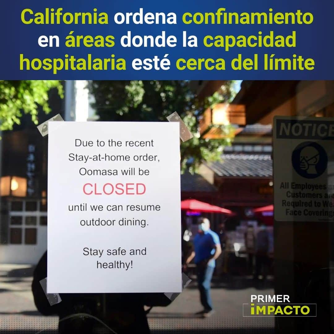 Primer Impactoさんのインスタグラム写真 - (Primer ImpactoInstagram)「Ya #LosÁngeles había dado la misma orden en el condado.   Ahora es el gobernador quien la emite con una razón: el inminente colapso de las unidades de cuidado intensivo y el aumento de los muertos por #covid19.  Más de esta noticia en el link de nuestra biografía.  #PrimerImpacto.」12月4日 6時46分 - primerimpacto