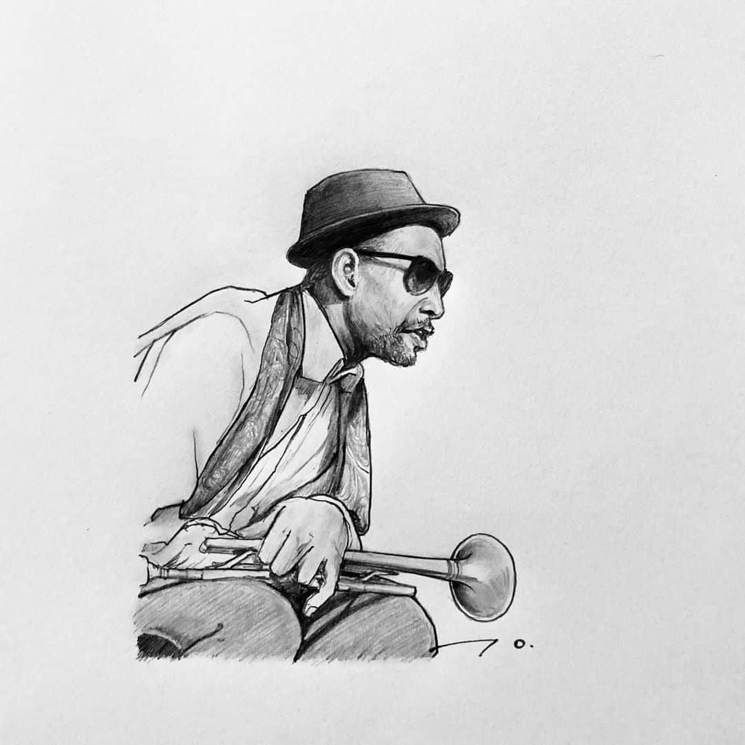 逢坂庵さんのインスタグラム写真 - (逢坂庵Instagram)「sketch1205 ・ ・ #jazz #jazzart #kennydorham #trumpet #jazztrumpet #illustration #illustagram #portraitsketch #pencilart #artwork #monochrome #bebop #ジャズ #ケニードーハム #トランペット #ジャズトランペット #鉛筆画 #人物画 #素描 #イラスト #イラストグラム #モノクロイラスト #ジャズ好きな人と繋がりたい」12月4日 19時41分 - ohzaka_an