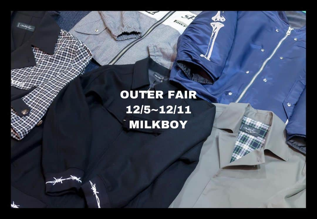 ミルクボーイさんのインスタグラム写真 - (ミルクボーイInstagram)「OUTER FAIR 10%OFF !  12/5～12/11の6日間、MILKBOY原宿本店にてアウターフェアを開催します。  MILKBOY原宿本店のInstagram、Twitterフォロワーの皆さま限定で対象OUTERが10%OFF！ この機会にぜひお立ち寄り下さい！」12月4日 20時34分 - milkboyharajuku