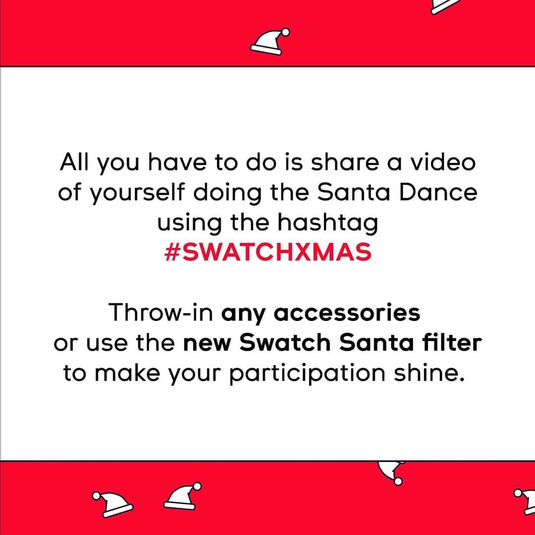 Swatchさんのインスタグラム写真 - (SwatchInstagram)「WANT TO BE THE NEXT SANTA? APPLICATIONS ARE OFFICIALLY OPEN!   All you have to do is share a video of yourself doing the Santa Dance using the hashtag #SwatchXMas. Throw-in any accessories or use the new Swatch Santa filter to make your participation shine.   Don’t forget to tag @swatch to be featured on our account. Ready to save the Holidays?!」12月4日 19時01分 - swatch