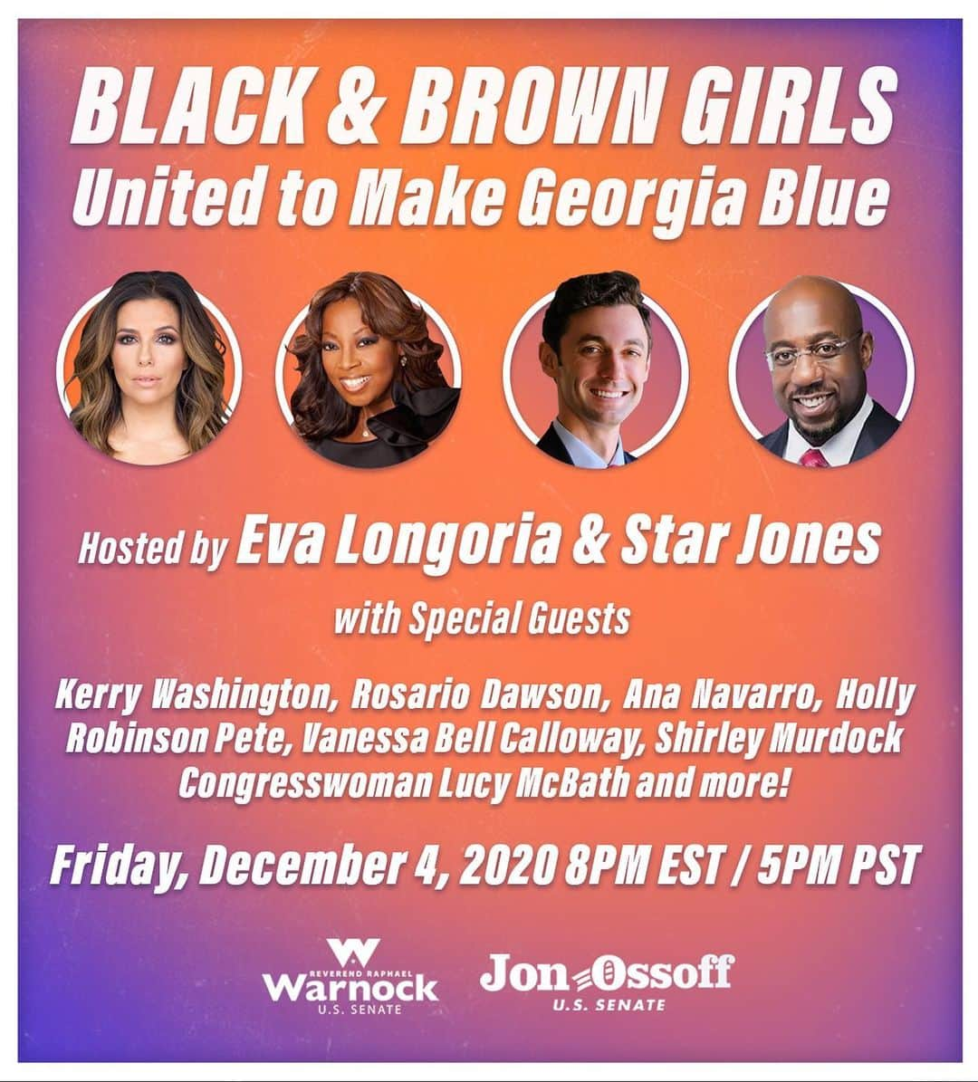 エヴァ・ロンゴリアさんのインスタグラム写真 - (エヴァ・ロンゴリアInstagram)「Join us TONIGHT as @starjonesesq and I host this event for @ReverendWarnock and @ossoff! Contribute anything to the link in my bio to secure your spot.」12月5日 5時12分 - evalongoria