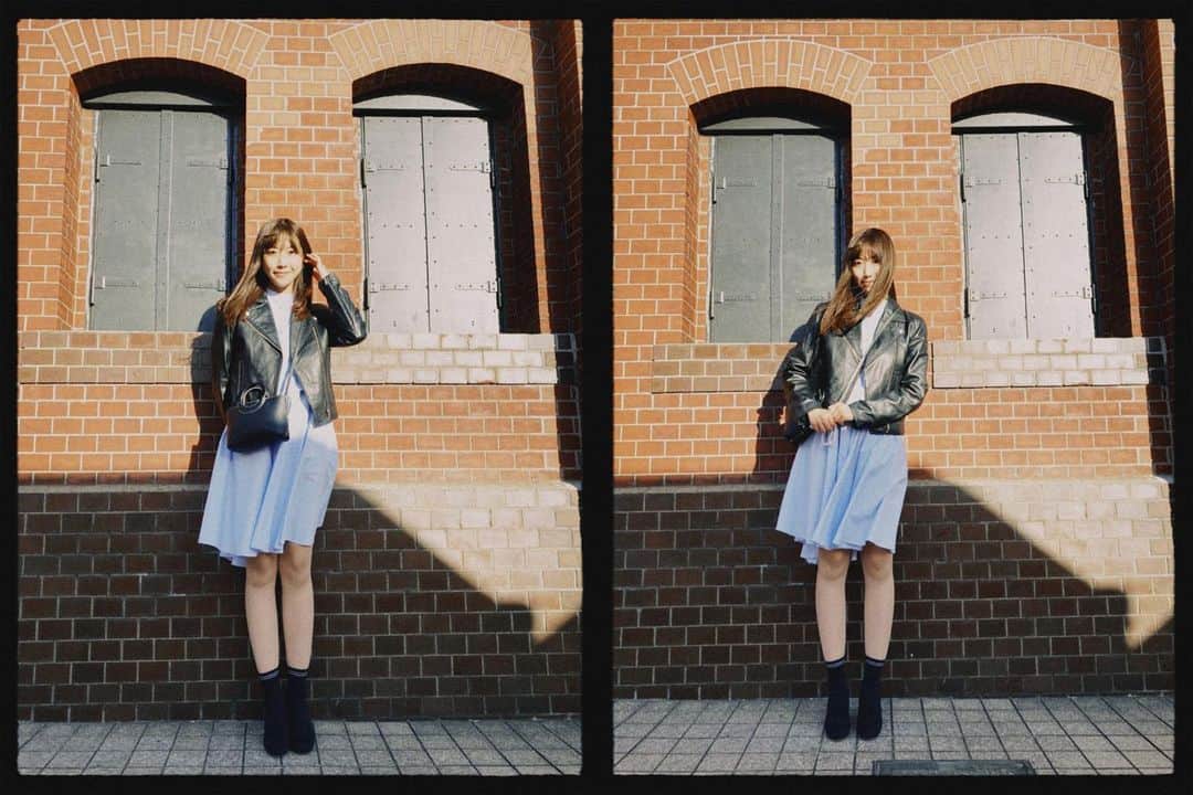 渥美友里恵のインスタグラム：「「ブルーライトヨコハマ」﻿ ﻿ outer @snidel_official  ﻿onepiece @emporioarmani  bag﻿ @zara  shoes @miumiu   ﻿ #fashion #ootd #code #コーディネート #snidel #スナイデル #emporioarmani #アルマーニ #zara #ザラ #ザラコーデ  #miumiu #ミュウミュウ #渥美友里恵」