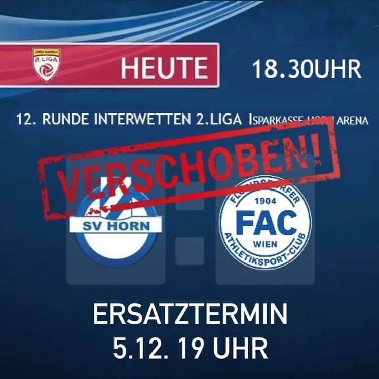 SVホルンさんのインスタグラム写真 - (SVホルンInstagram)「Ersatztermin für das heute abgesagte Spiel gegen den FAC Wien: Morgen, 5.12.2020 um 19:00 Uhr!!! #svhorn #bepartofit」12月5日 0時45分 - svhorn1922