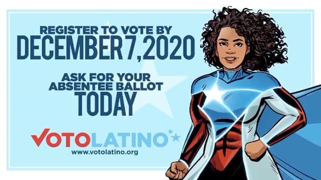 ロザリオ・ドーソンのインスタグラム：「GEORGIA! If you're turning 18 by Jan 5th 2021, register to vote by DEC 7 (this Monday) to vote in the GA Senate runoff elections! Tap the link in bio or go to votolatino.org/article/register-tw/   Gracias to our Afro-Boricua superhero @laborinquenacomics @fairfightaction and @zoesaldana for their support!  En Español: Si van a cumplir los 18 años antes del 5 de enero 2021, regístrese para votar antes del 7 DE DIC (este lunes) para votar en la segunda vuelta en Georgia! Vayan al enlace en nuestro perfil o vayan a https://votolatino.org/article/register-tw/ para registrarse. @votolatino #SomosMas #EnLaLucha #GeorgiaConGanas」
