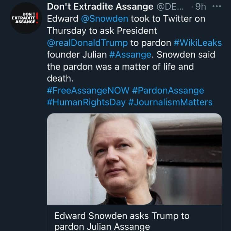 WikiLeaksさんのインスタグラム写真 - (WikiLeaksInstagram)「@that_snowden took to Twitter on Thursday to ask President @realdonaldtrump to pardon #WikiLeaks founder Julian #Assange. Snowden said the pardon was a matter of life and death. #FreeAssangeNOW #PardonAssange #HumanRightsDay #JournalismMatters」12月5日 2時51分 - wikileaks