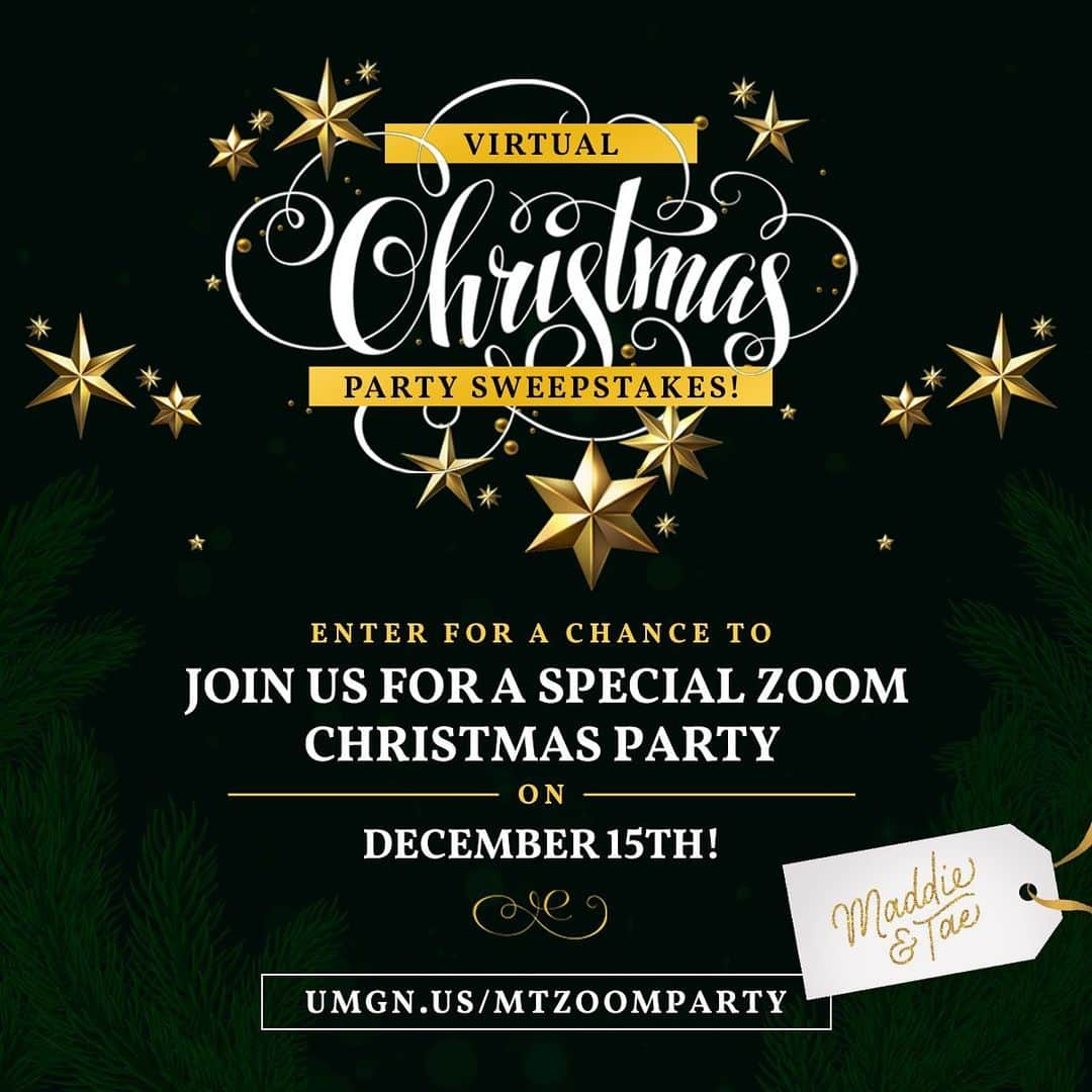 Maddie & Taeのインスタグラム：「Oh, how we have missed y'all... So we're throwing a virtual Christmas party for a few lucky fans on Dec. 15! Enter for your chance to join in on this Zoom party 🎉❤️🎄#WeNeedChristmas Link in story!」