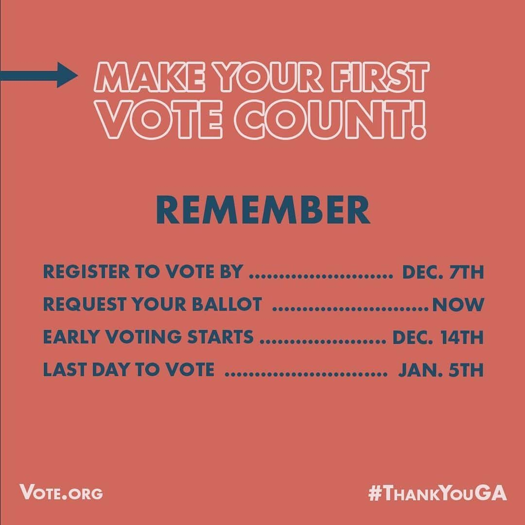 ベラミー・ヤングさんのインスタグラム写真 - (ベラミー・ヤングInstagram)「Well, I'd change the word 'must' to 'GET TO.' 🔥 Democracy takes ALL of us, so welcome to the club, #FirstTimers. 🎉 Here's a few things to do to get ready: 1) Register to #vote ! The deadline to register is this coming Monday December 7th (And if like me you can barely remember turning 18, go ahead & check your voter registration status just to be sure you're all set too😄) & 2) Make a voting plan! Early in-person voting begins December 14. If you prefer to vote by mail, request your absentee ballot ASAP. And Jan 5th is #ElectionDay !  Sending everybody so much love on this rainy night! 🤓🗳🇺🇸🍑❤️🎉 ps: any questions? vote.org can help!」12月5日 9時21分 - bellamyyoung