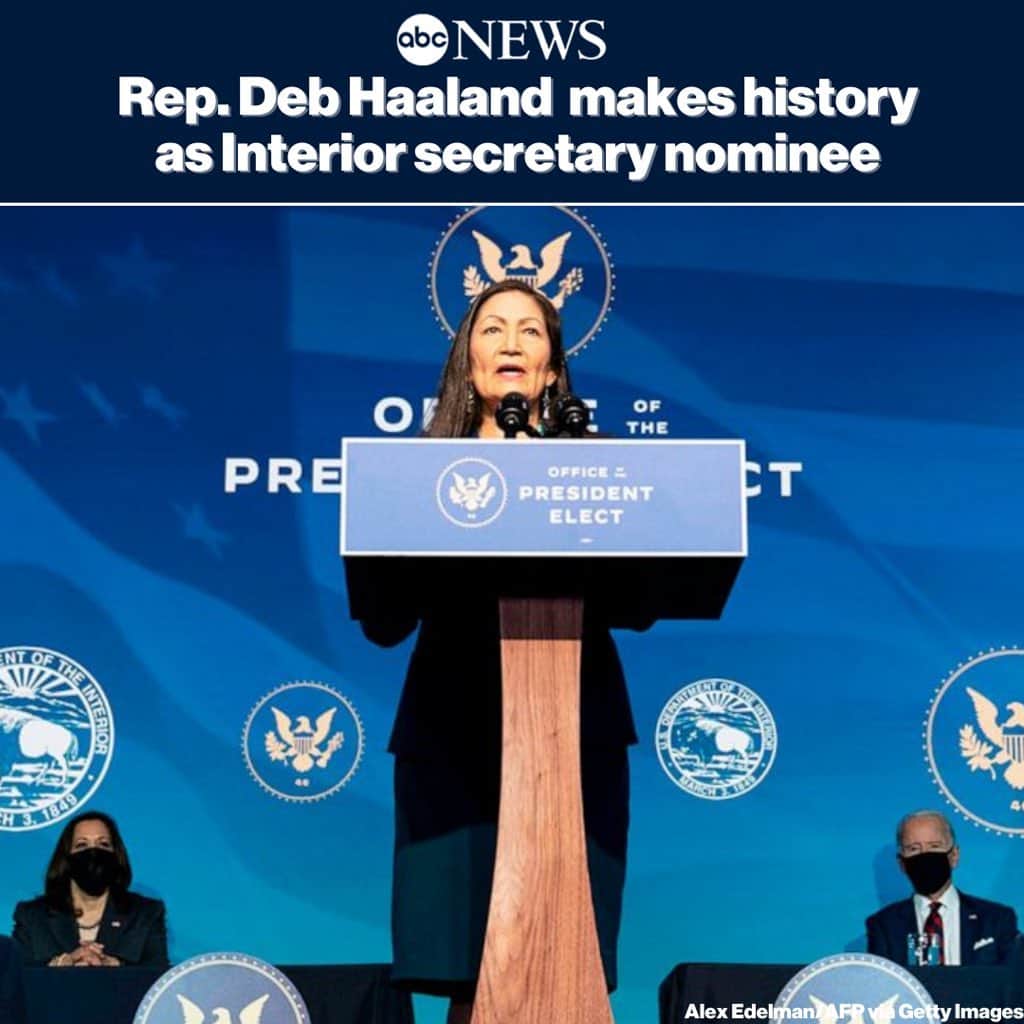 ABC Newsさんのインスタグラム写真 - (ABC NewsInstagram)「Rep. Deb Haaland could become the first Native American to serve in a presidential Cabinet and the first Native person to oversee an agency that's played a major role historically in the forced relocation and oppression of Indigenous people. MORE AT LINK IN BIO.」12月20日 9時32分 - abcnews