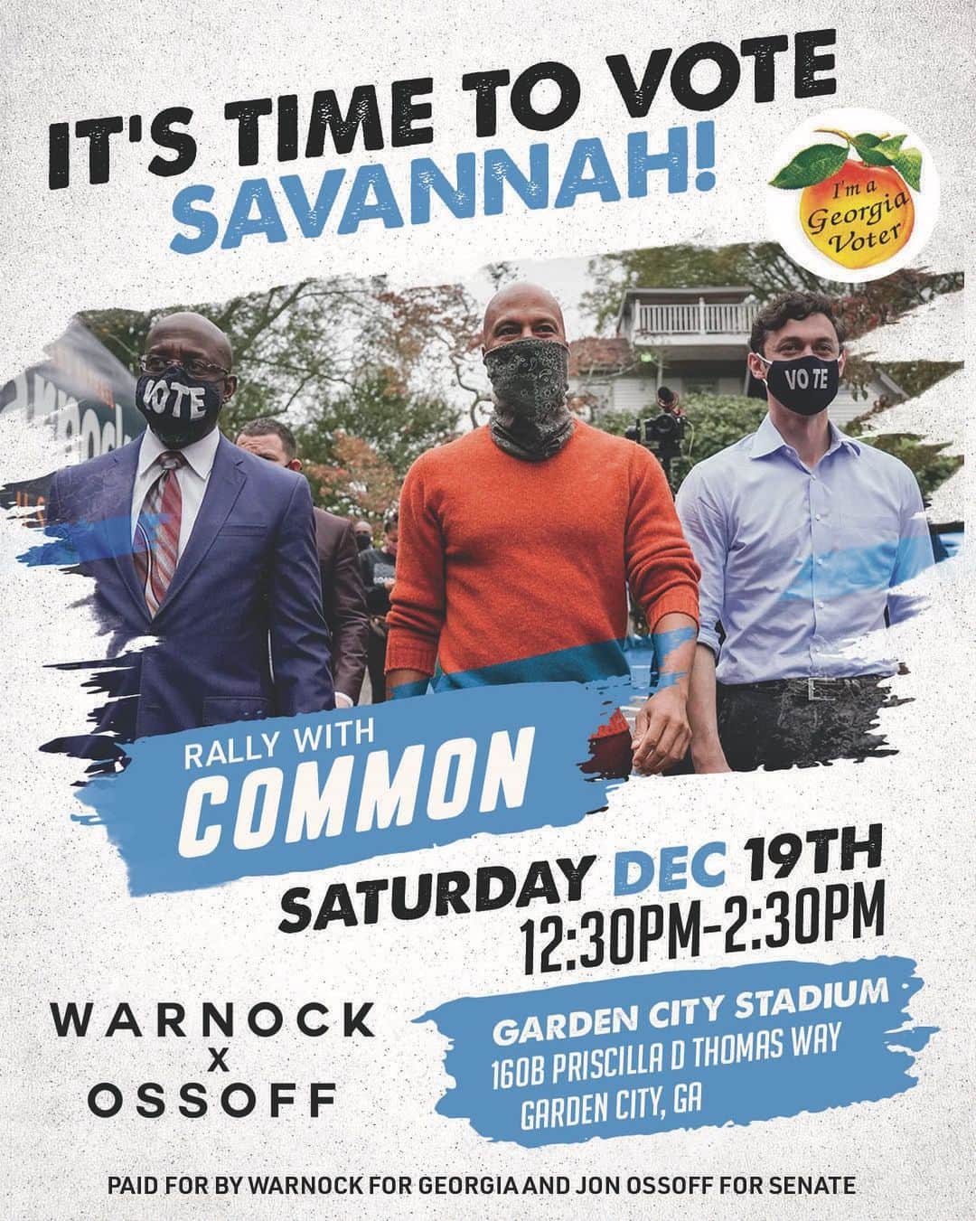 コモンのインスタグラム：「Georgia! Join us today for a special free event to get out the vote for #Senate Candidates Reverend @RaphaelWarnock and @JonOssoff! We can make history!」