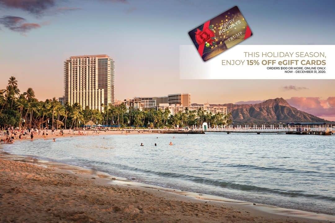 Trump Waikikiさんのインスタグラム写真 - (Trump WaikikiInstagram)「Experiential giving at its finest! Just in time for the holidays, enjoy a 15% savings on #Trump eGift Card orders for $100 value or more through December 31, 2020. Link to online exclusive offer in bio.」12月20日 1時35分 - trumpwaikiki