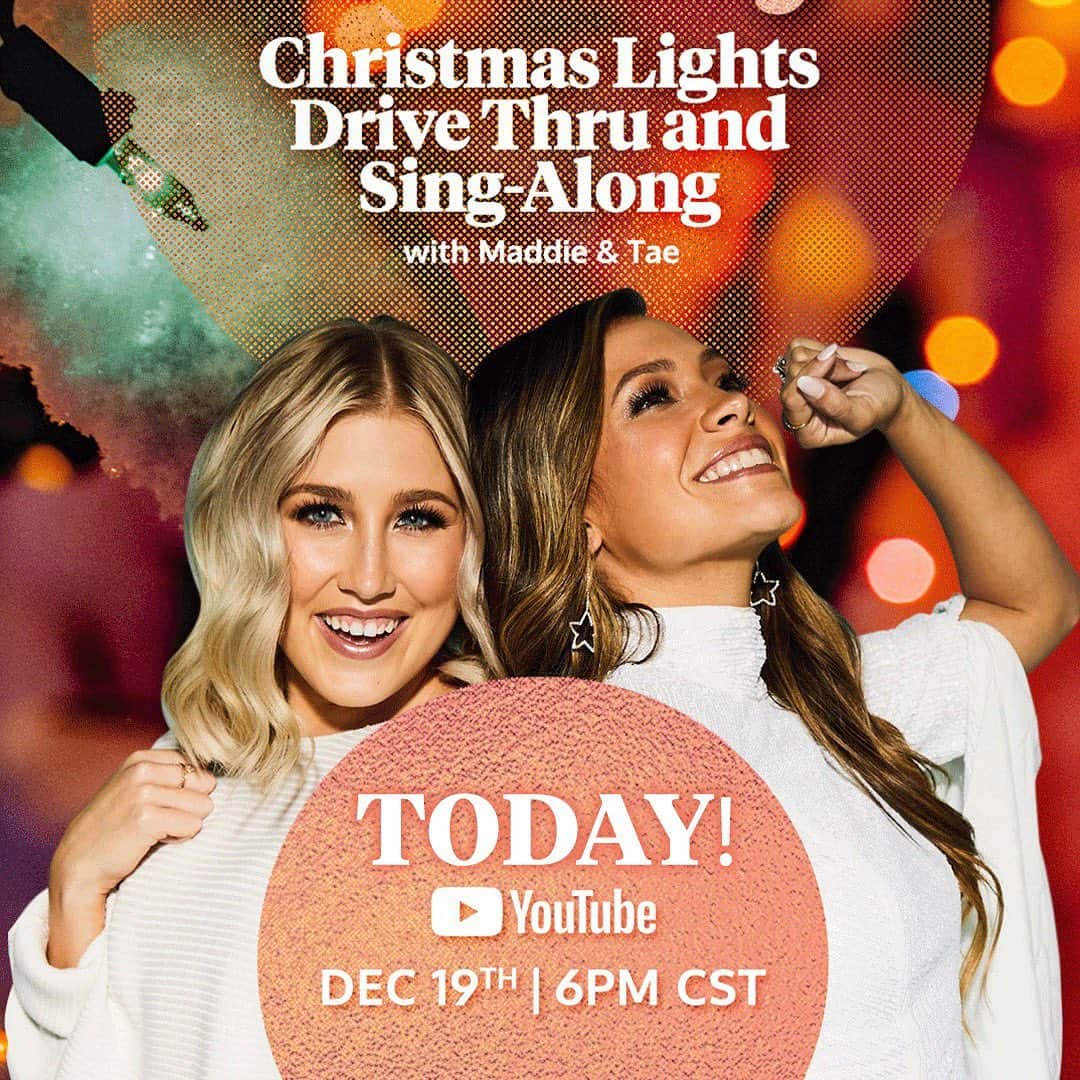 Maddie & Taeのインスタグラム：「Today is the big day! We’re driving through a holiday light spectacular and singing songs from #WeNeedChristmas. Join us at 6PM CST LIVE on @YouTube and sing-along! Subscribe to our channel at the link in our bio and we’ll see you there.」