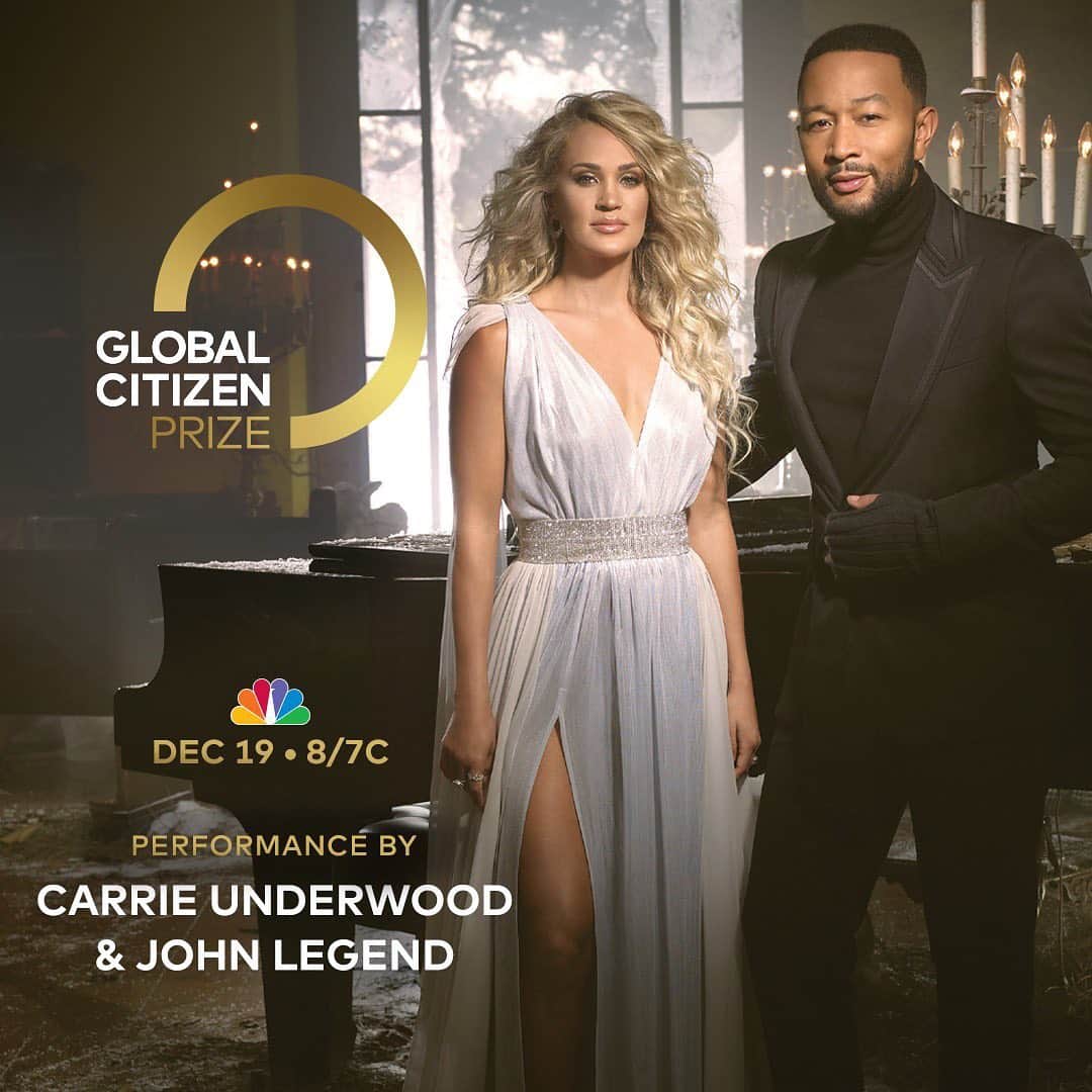 キャリー・アンダーウッドのインスタグラム：「Watch for Carrie to perform with @johnlegend on the world premiere of Global Citizen Prize tonight at 8/7C on @nbc in the U.S.! More info on how to watch globally at the link in bio. @glblctzn #Hallelujah 🙌😇 -TeamCU」