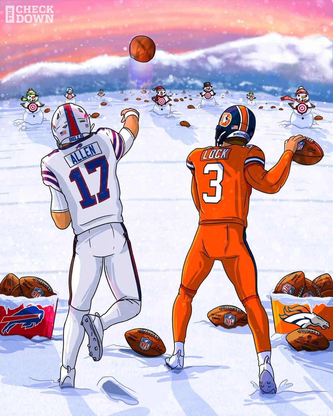 NFLさんのインスタグラム写真 - (NFLInstagram)「Time for a snowball fight! (via @thecheckdown)⁣ ⁣ ❄️ @joshallenqb vs. @drewlock23 ❄️ ⁣ ⁣ 📺: #BUFvsDEN -- Saturday 4:30pm ET on @nflnetwork  📱: NFL app // Yahoo Sports app」12月20日 2時30分 - nfl
