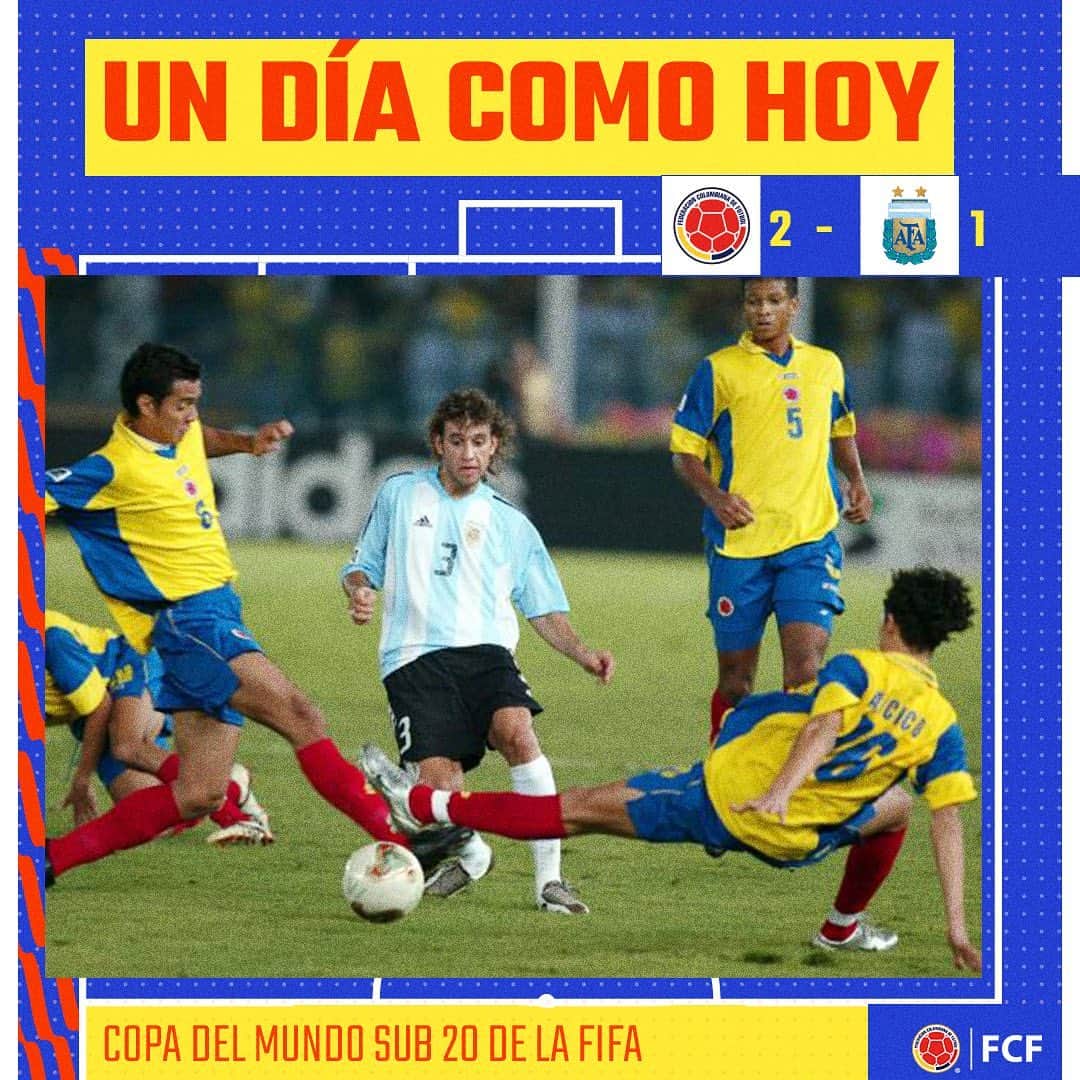 サッカー コロンビア代表チームのインスタグラム：「#EnModoSub20  Hoy 19 de diciembre se cumplen 17 años de la mejor actuación de nuestra Selección Colombia en torneos FIFA 👏  Tras vencer 2️⃣-1️⃣ a 🇦🇷 se consiguió el tercer puesto en la Copa Mundial de la FIFA Sub 20 2003 🥉  #VamosColombia 🇨🇴」