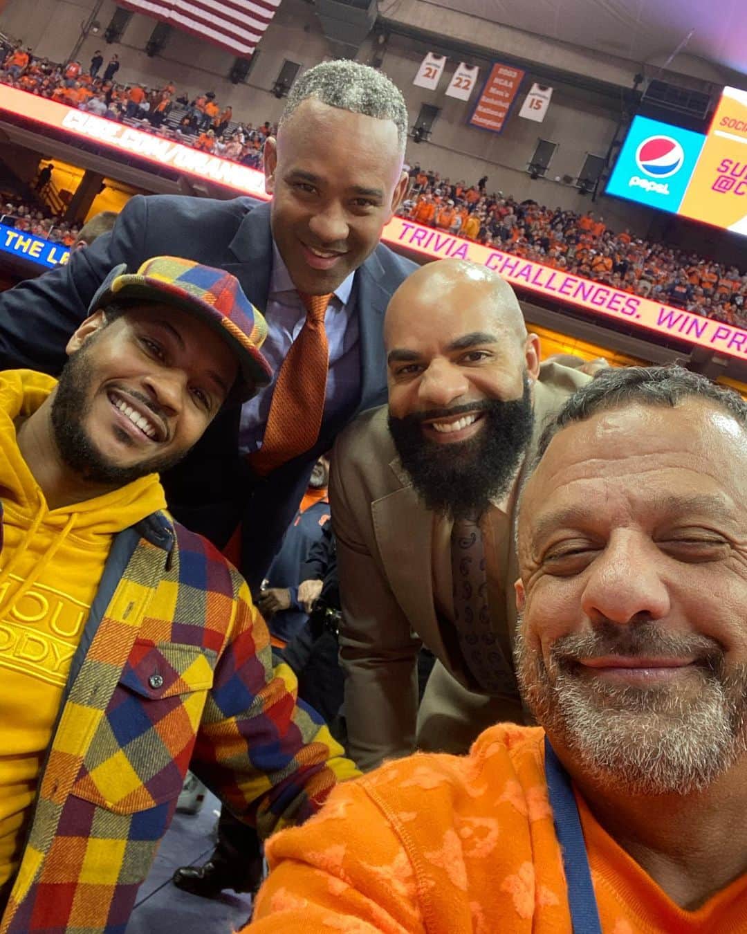 カルロス・ブーザーのインスタグラム：「Flashback To When We Could Be At The Games... Me, Melo & Cory Got To Link Up With My Good Friend Adam (Who Is A Die Hard Syracuse Orangemen Fan)... Good Times!! #HOLDAT」