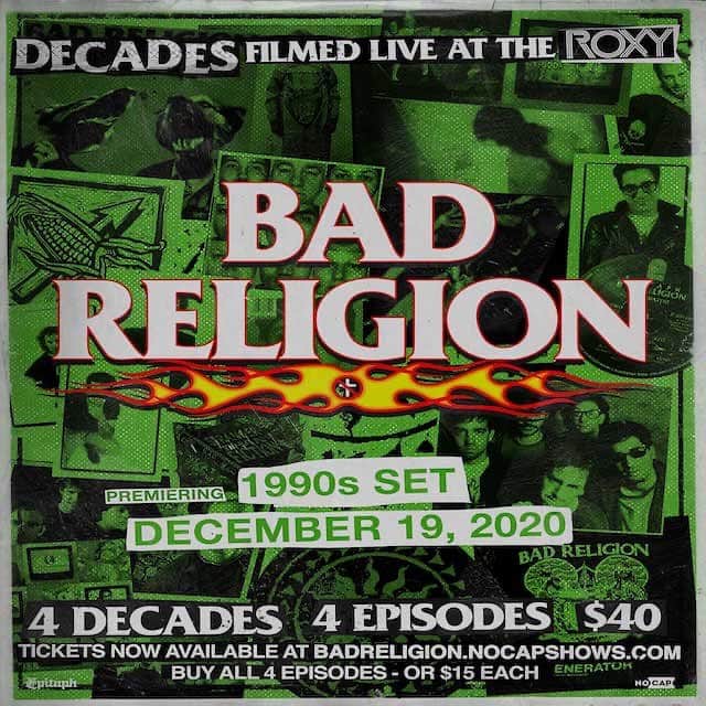Bad Religionのインスタグラム：「Today! 2 PM PST! Come early, stay late, the band will be live chatting and watching the premiere with you! #yahey #BRDecades #BR40」