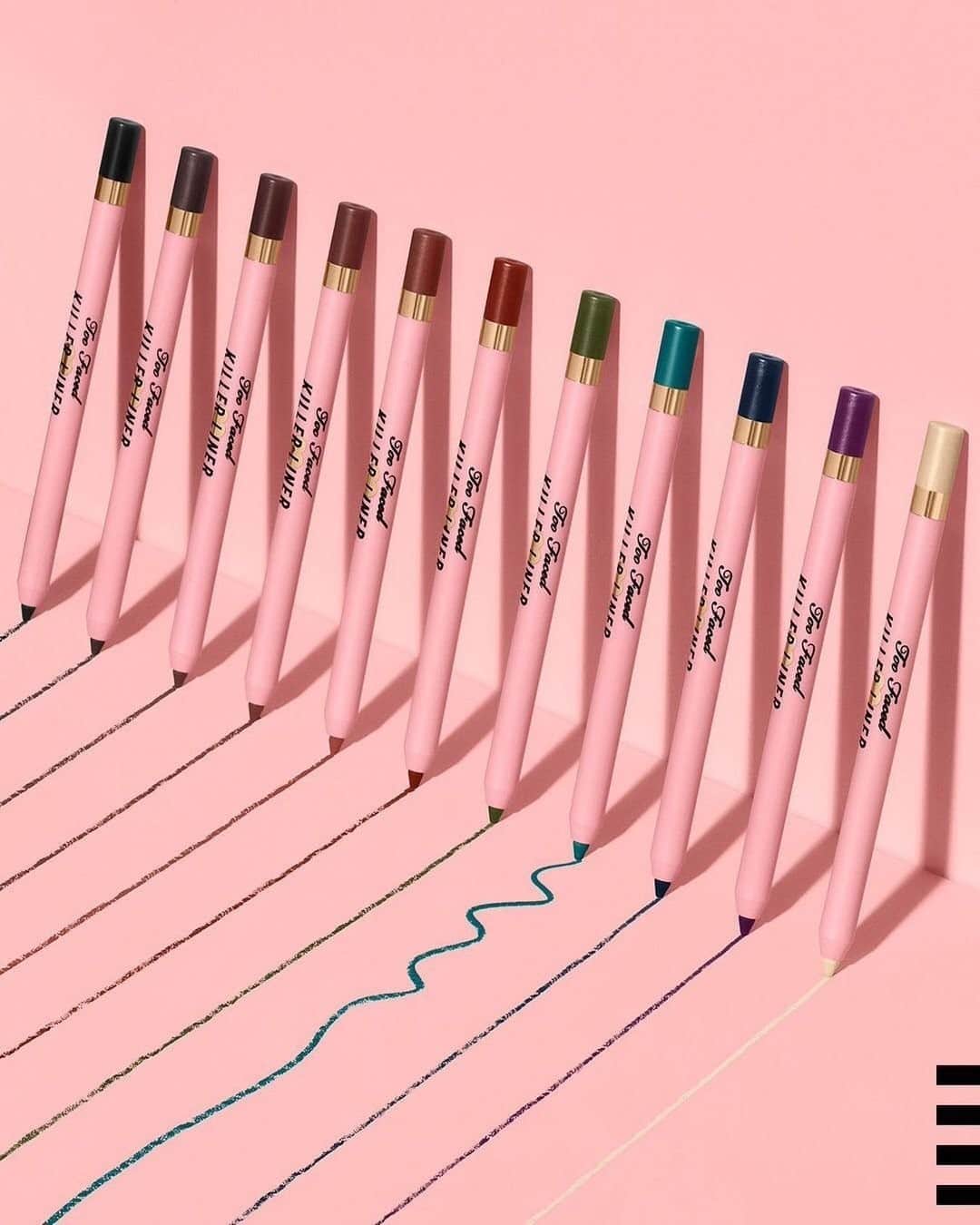 Too Facedのインスタグラム：「Which shade are you grabbing first?! 🤩 Comment below! #regram @Sephora If @toofaced’s new Killer Liner made a dating profile, it would say, “I’m sharp, colorful, and long-lasting.” How could you not swipe right on this 36-hour, waterproof gel formula that comes in every color of the rainbow? 🌈 #toofaced」