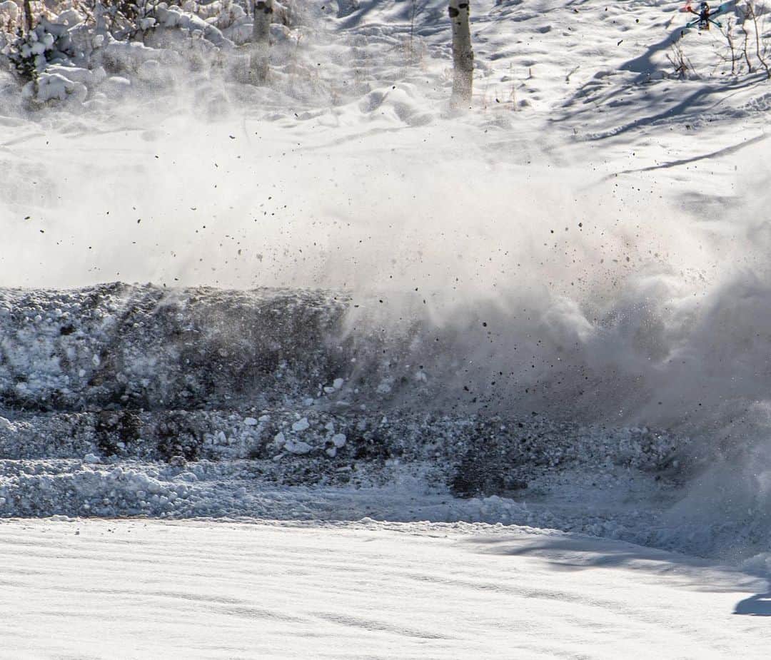 ケン・ブロックのインスタグラム：「Fresh layer of snow on our new moto track on our ranch?? YES. Seemed like a great time to take my @CanAmOffRoad Maverick X3 out for a shred. Love this shot of me in the Can-Am ripping thru a banked moto turn. That was really FUN! #snowshred」