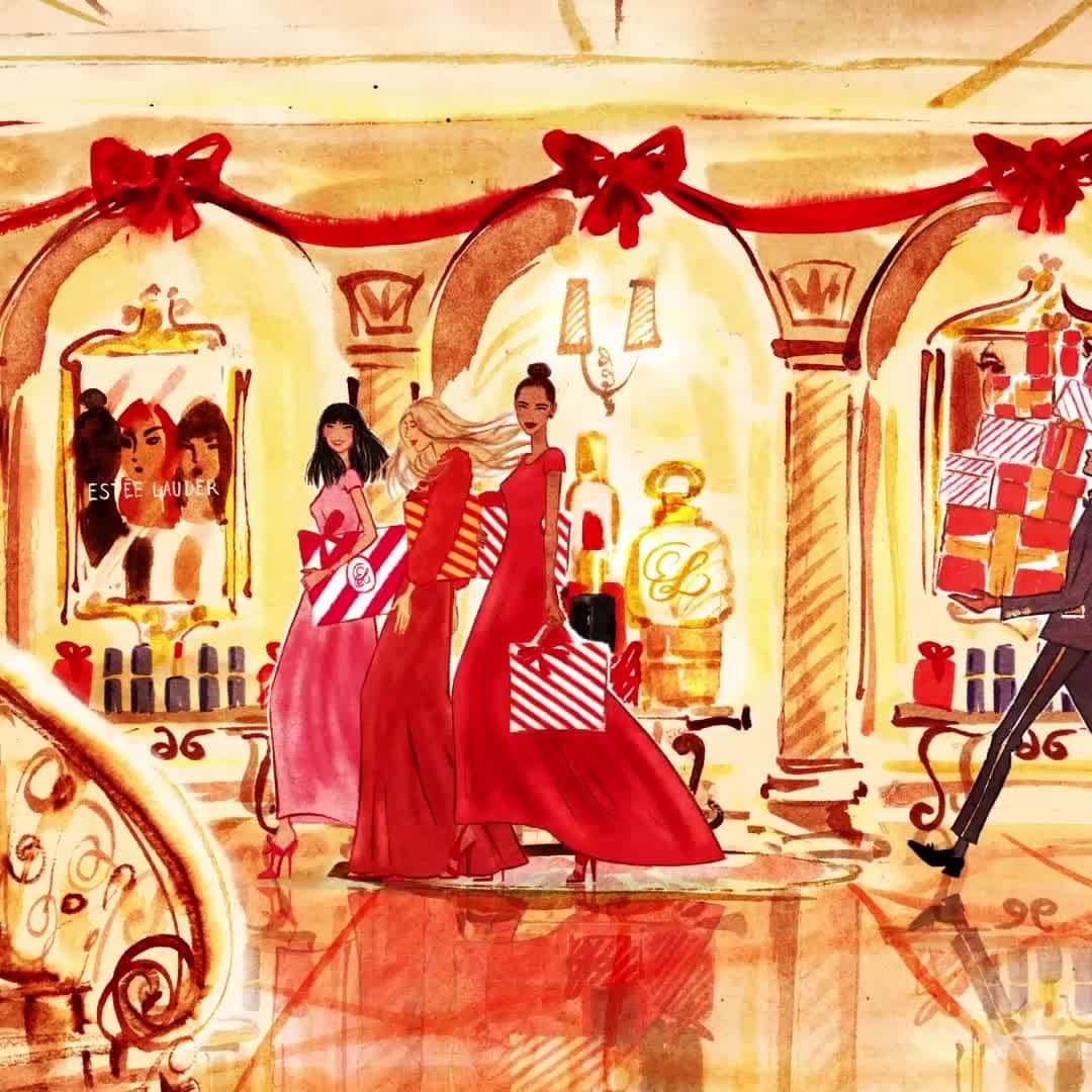 エスティローダーのインスタグラム：「Lace-up your snow boots and get ready to shake things up for the holidays with gorgeous gifts from #EsteeLauder! ❄ Limited edition sets and #gifts are made all-the-more festive with whimsical illustrations by @izakzenou_illustrationist. Visit our #GiftWonderland #InstagramGuide for inspiration for everyone on your list! 🎁」