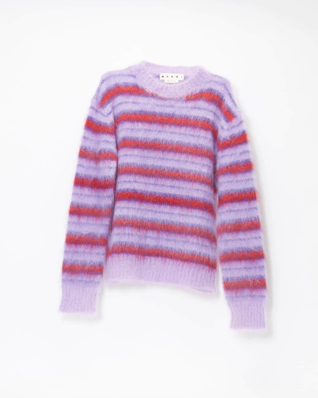 エルエヌシーシーのインスタグラム：「Marni presents striking classics for the new season. The Crewneck Striped Sweater is crafted from a mohair-blend fabrication in soft-touch tactile weave. Shop new season @marni knitwear online now.」
