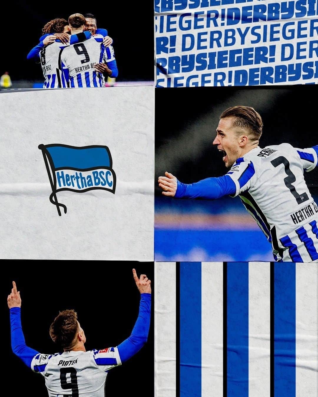 ヘルタ・ベルリンのインスタグラム：「Naa, auch mit dem fettesten Grinsen uffjewacht, Herthanerinnen und Herthaner? 😬🤩 . . #BSCFCU #derbysieger  #HaHoHe #herthabsc」