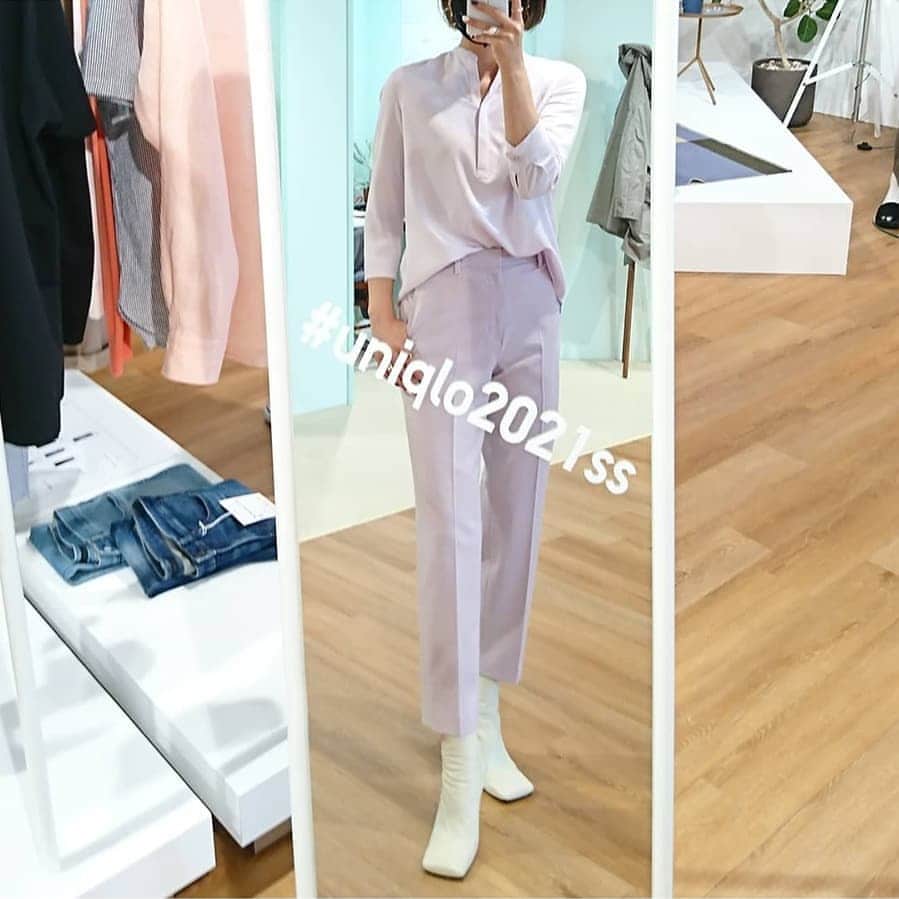 のインスタグラム：「. UNIQLO  2021ss 展示会へ  2021の春夏シーズンは コロナ禍での新しい生活様式に 対応したアイテム多数  在宅勤務や癒しのホームアイテム、スポーツウェアやキャンプ向けアイテムetc.  この他イネスコラボは花柄ワンピや UNIQLOユーは 初のキッズコレクションが 発売されるとか  試着した新色の#スマートアンクルパンツ で 春のワントーンコーデしてみたよ  春らしいリネンやコットン素材がたくさんで 今から楽しみ🌸 . @uniqlo_ginza @uniqlo  . #uniqlo#uniqloginza#uniqlolifewear #ユニクロ展示会#uniqlo2021ss#ユニクロ#ユニクロコーデ #ユニジョ#シンプルコーデ#大人シンプル#キレイめカジュアル #大人シンプル#大人カジュアル#ママコーデ#プチプラ#高身長コーデ #春コーデ #春夏展示会 #locari」