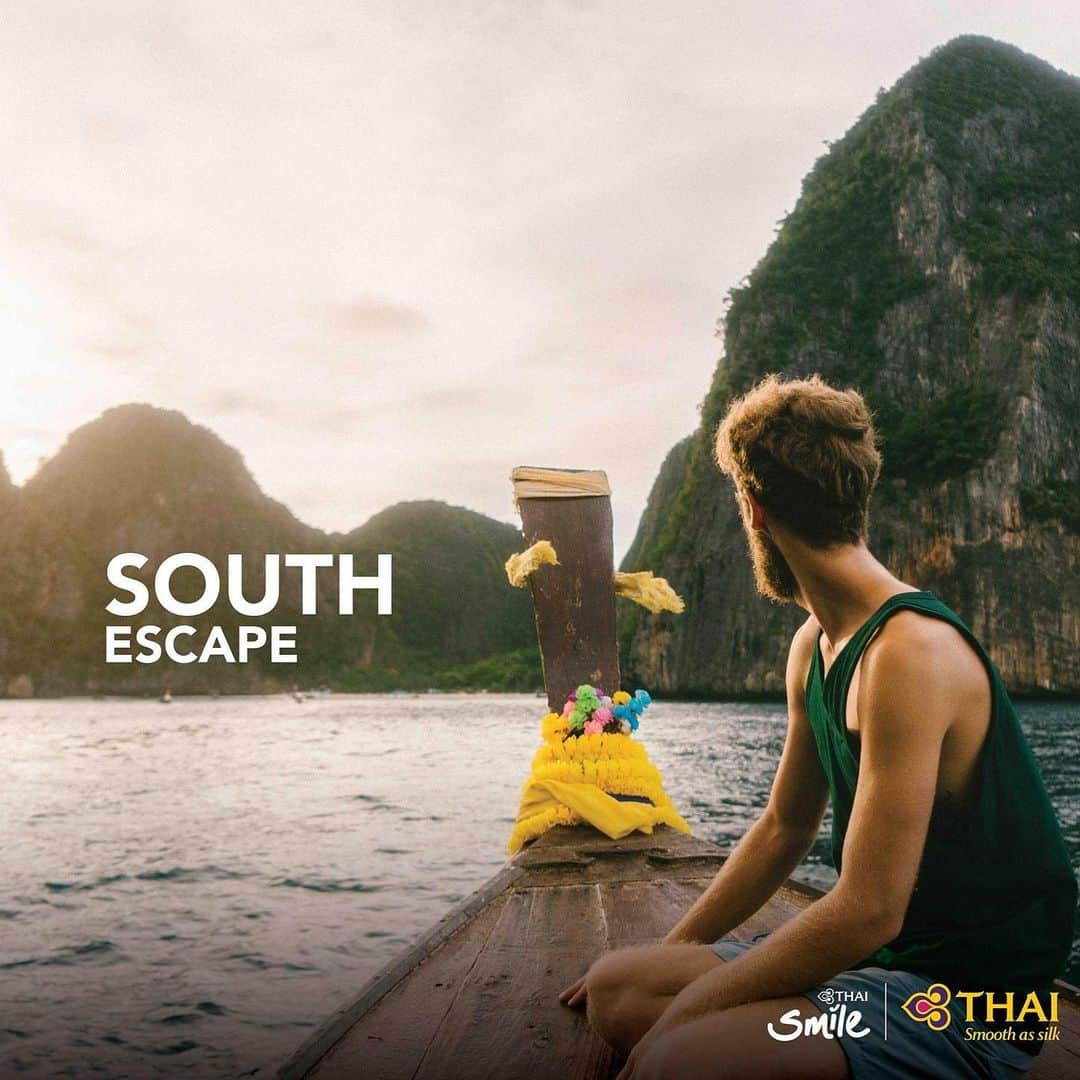 タイ航空のインスタグラム：「หลงเสน่ห์ทะเลใต้ พักใจริมหาดทรายขาว สัมผัสความงามใต้ท้องทะเล ที่จังหวัดกระบี่  เส้นทางบินสู่ภาคใต้ • สุราษฎร์ธานี • นครศรีธรรมราช • กระบี่ • ภูเก็ต • หาดใหญ่ • นราธิวาส  👉 thaiairways.com  #Thaiairways #THAISmile #thailand #southernthailand」