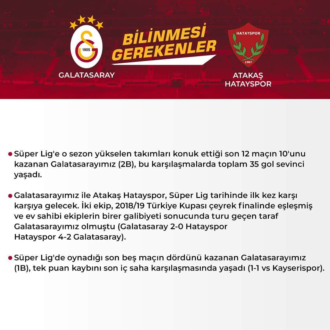 ガラタサライSKさんのインスタグラム写真 - (ガラタサライSKInstagram)「📊 Süper Lig'e o sezon yükselen takımları konuk ettiği son 12 maçın 10'unu kazanan Galatasarayımız (2B), bu karşılaşmalarda toplam 35 gol sevinci yaşadı. 💪 #GSvHTY」12月5日 22時15分 - galatasaray