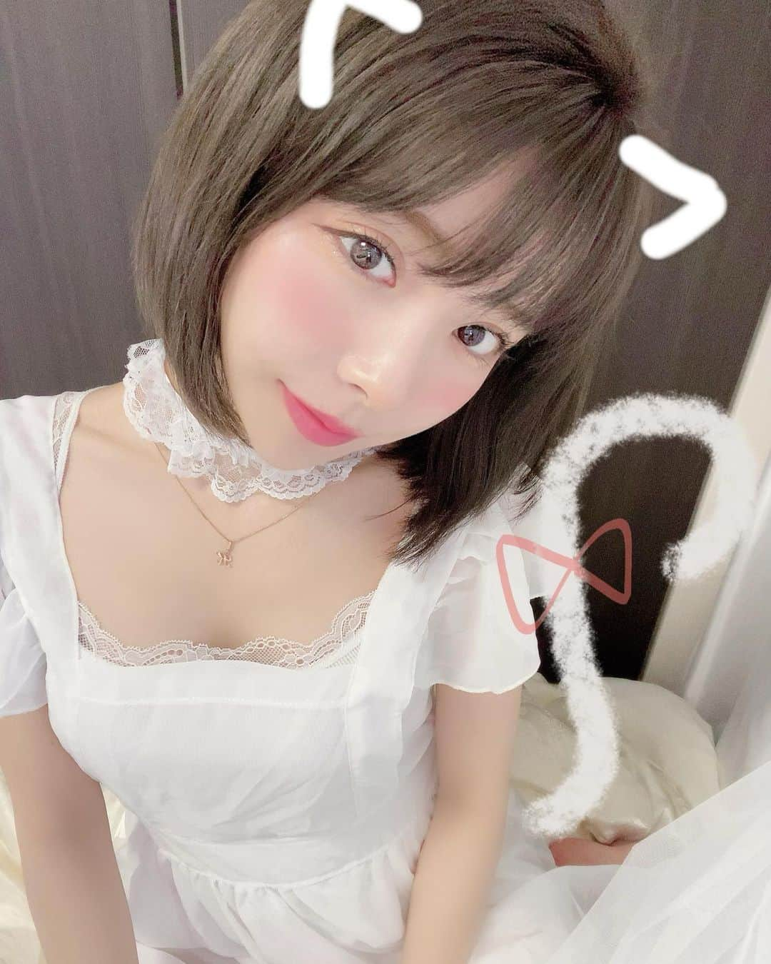 まんまるとまとさんのインスタグラム写真 - (まんまるとまとInstagram)「good night🌕 White cat♡ ・ おやすみなさい⭐ 今日楽しませて くれてありがと♡ 環境変わっても 支えて下さってる方 ありがと♡ございます👼🏻 ・ ・ #17live #イチナナ #ライブ配信  #コスプレ #クリスマスコフレ #エプロン #猫 #猫コスプレ #ねこ #コンカフェ  #コスプレイヤー #おたく #地雷 #christmas #cosplay  #cat #catstagram #japanesegirl  #148cm #angel #devil #selfie  #自まつ毛 #裸眼メイク #アニメ」12月6日 1時16分 - manmaru_tomato