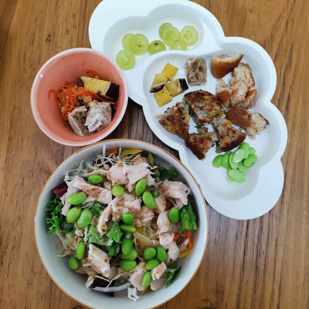 内田敦子のインスタグラム：「. 最近は朝、昼は炭水化物少なめ  野菜たっぷり タンパク質それなりに 炭水化物ほどほどに  #おひるごはん #健康第一 #糖質制限  #母娘ごはん」