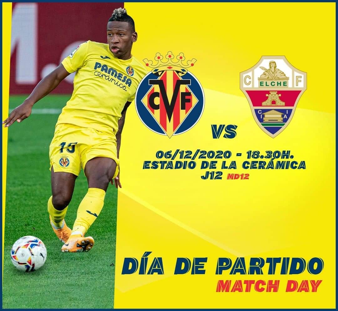 ビジャレアルCFのインスタグラム：「¡Hoy jugamos 💪👏!  🆚 @elchecfoficial  ⌚ 18.30 horas 🏟 Estadio de la Cerámica 🗓️ Jornada 12 🏆 @laliga  📺 @movistarplus  📱 #VillarrealElche  . Today, we play 💪👏!  🆚 @elchecfoficial  ⌚ 6:30pm CET 🏟 Estadio de la Cerámica 🗓️ Matchday 12 🏆 @laliga  📺 LaLigaTV (🇬🇧) 📱 #VillarrealElche   #Villarreal #futbol #football #soccer #laliga」