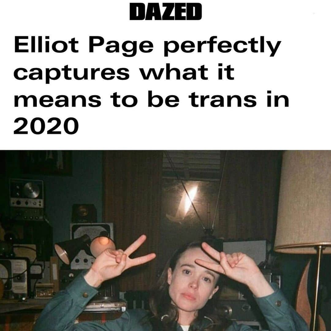 Dazed Magazineさんのインスタグラム写真 - (Dazed MagazineInstagram)「“Transness isn’t necessarily a fixed destination; there’s no correct way to get here. That Elliot has come to view himself in a different way is a joy, and a testament to the constant shifting of humanity” ⠀ ⠀ This week, #UmbrellaAcademy and #Juno actor @elliotpage came out to the world as transgender, announcing that his pronouns are he/they. His lengthened Instagram post was joyful, but also frightened, angry, and determined. Essentially, it captured everything that it is to be trans in 2020. ⠀ ⠀ Tap the link in bio to read Liam Konemann’s reflections on his statement, on the site now 📲⠀ ⠀」12月6日 19時33分 - dazed