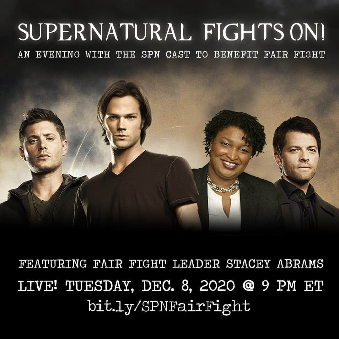 ミーシャ・コリンズさんのインスタグラム写真 - (ミーシャ・コリンズInstagram)「Join me, @jensenackles, @jaredpadalecki & the extended #Supernatural cast LIVE as we reminisce about #SPN & discuss the fight against real-world demons with the one & only @staceyabrams! You can even win props from set, guitar lessons from God, & more! Dec. 8 @ 9 PM ET.   We’ll hit capacity, so sign up now!   bit.ly/SPNFairFight  LINK IN PROFILE」12月7日 3時47分 - misha