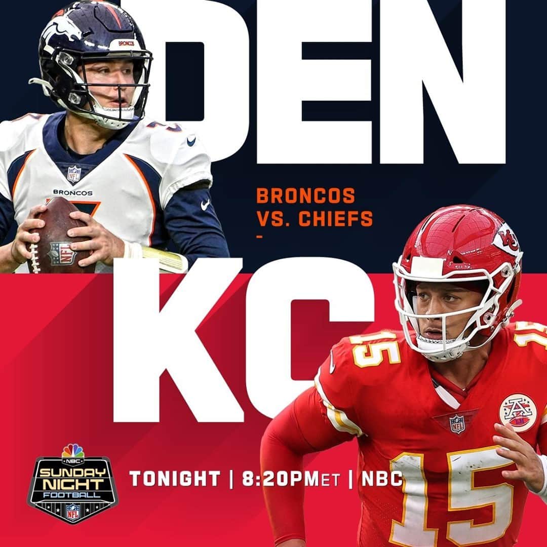 NFLさんのインスタグラム写真 - (NFLInstagram)「@broncos. @chiefs. On #SNF!⁣ ⁣ 📺: #DENvsKC — 8:20pm ET on NBC⁣ 📱: NFL app // Yahoo Sports app」12月6日 23時00分 - nfl