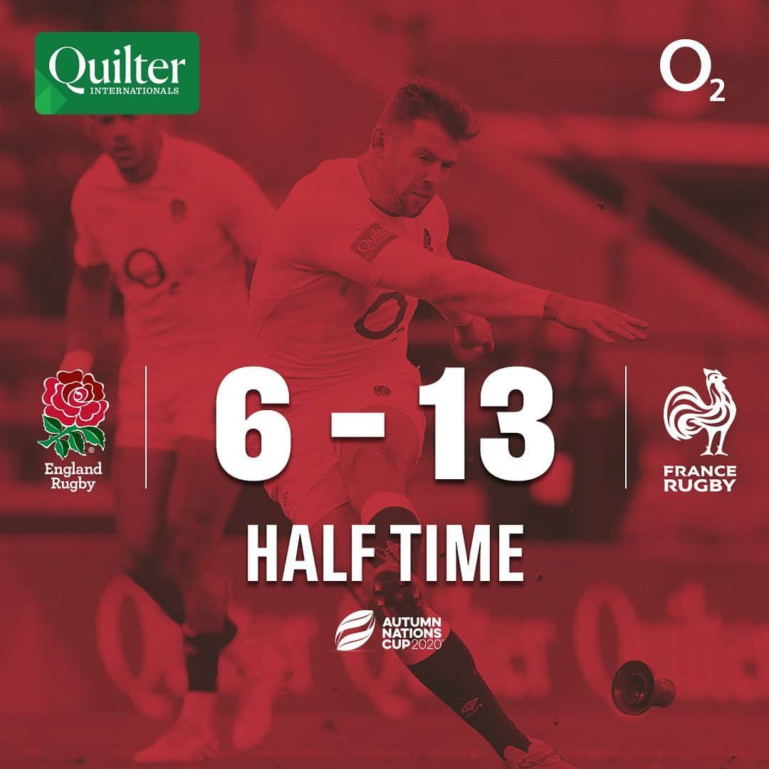 ラグビーイングランド代表さんのインスタグラム写真 - (ラグビーイングランド代表Instagram)「France have the lead after a close opening 40 minutes at Twickenham 🏴󠁧󠁢󠁥󠁮󠁧󠁿🇫🇷  #ENGvFRA #QuilterInternationals #AutumnNationsCup」12月6日 23時45分 - englandrugby